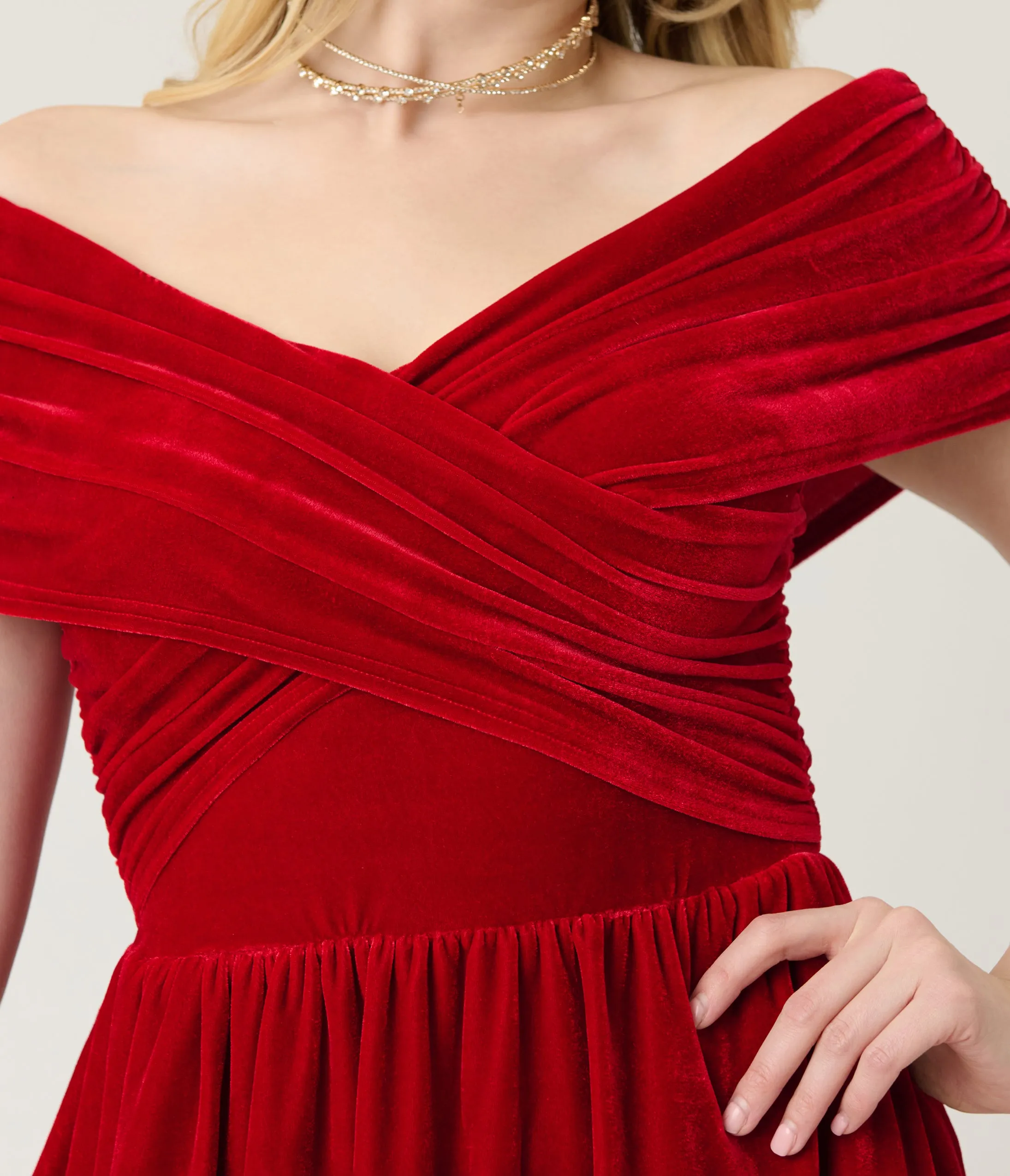 Unique Vintage Burgundy Shirred Velvet Swing Dress sold by Unique Vintage product image thumbnail 5