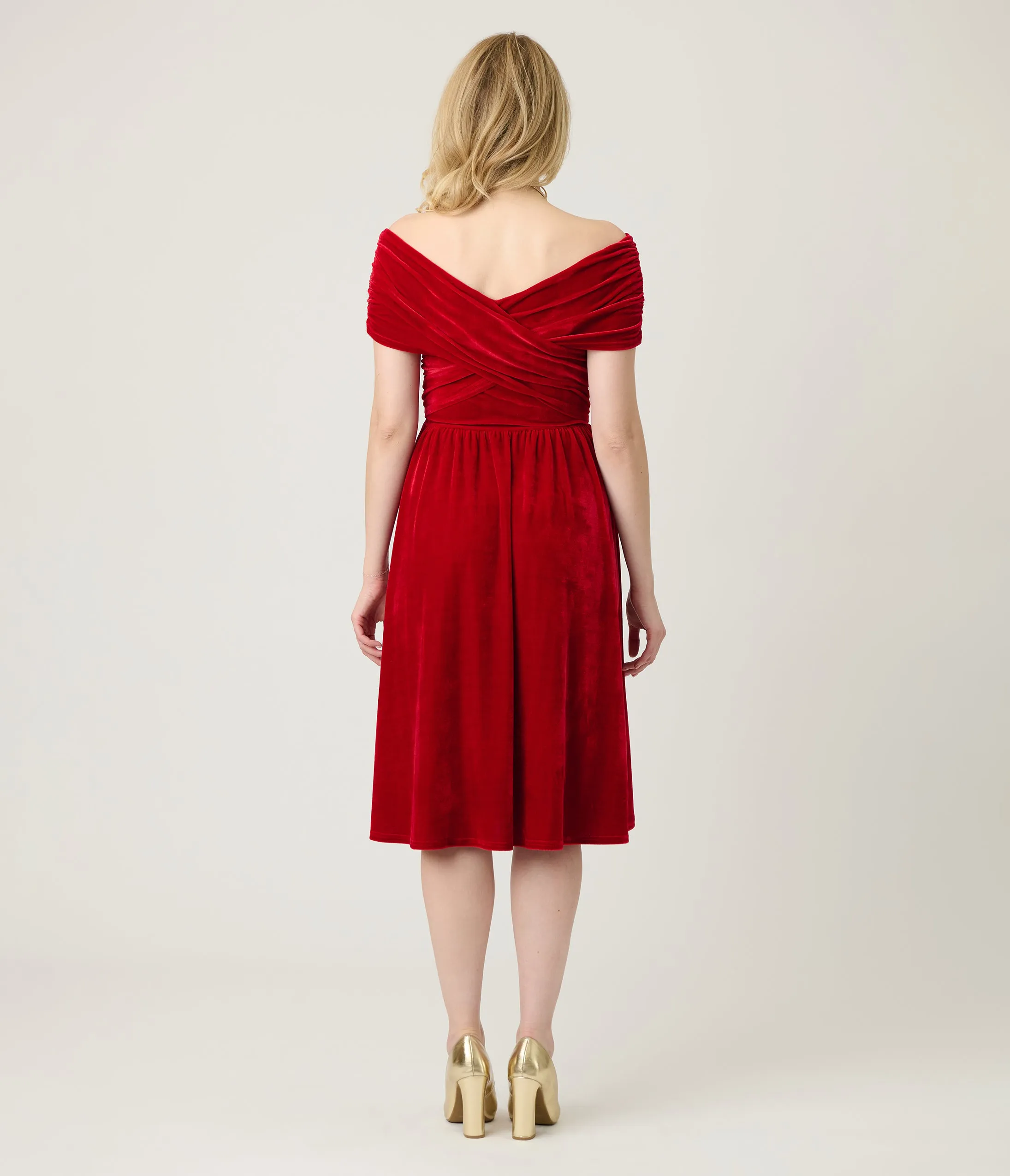 Unique Vintage Burgundy Shirred Velvet Swing Dress sold by Unique Vintage product image thumbnail 2