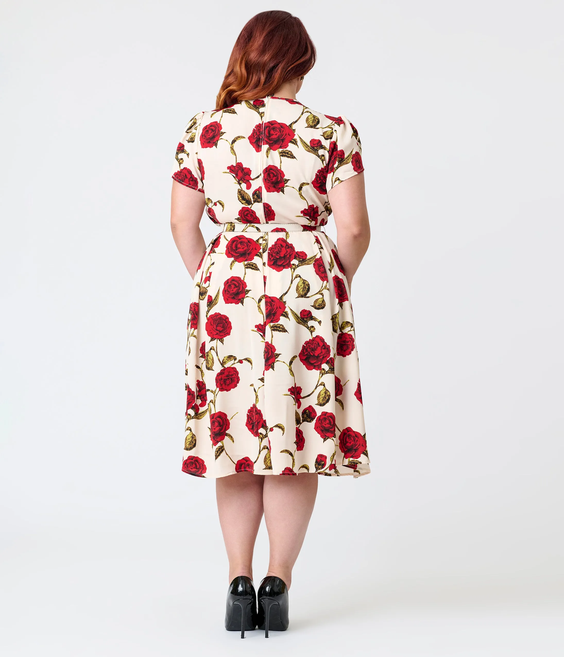 Unique Vintage Plus Size White & Red Rose Dahlia Swing Dress sold by Unique Vintage product image thumbnail 2