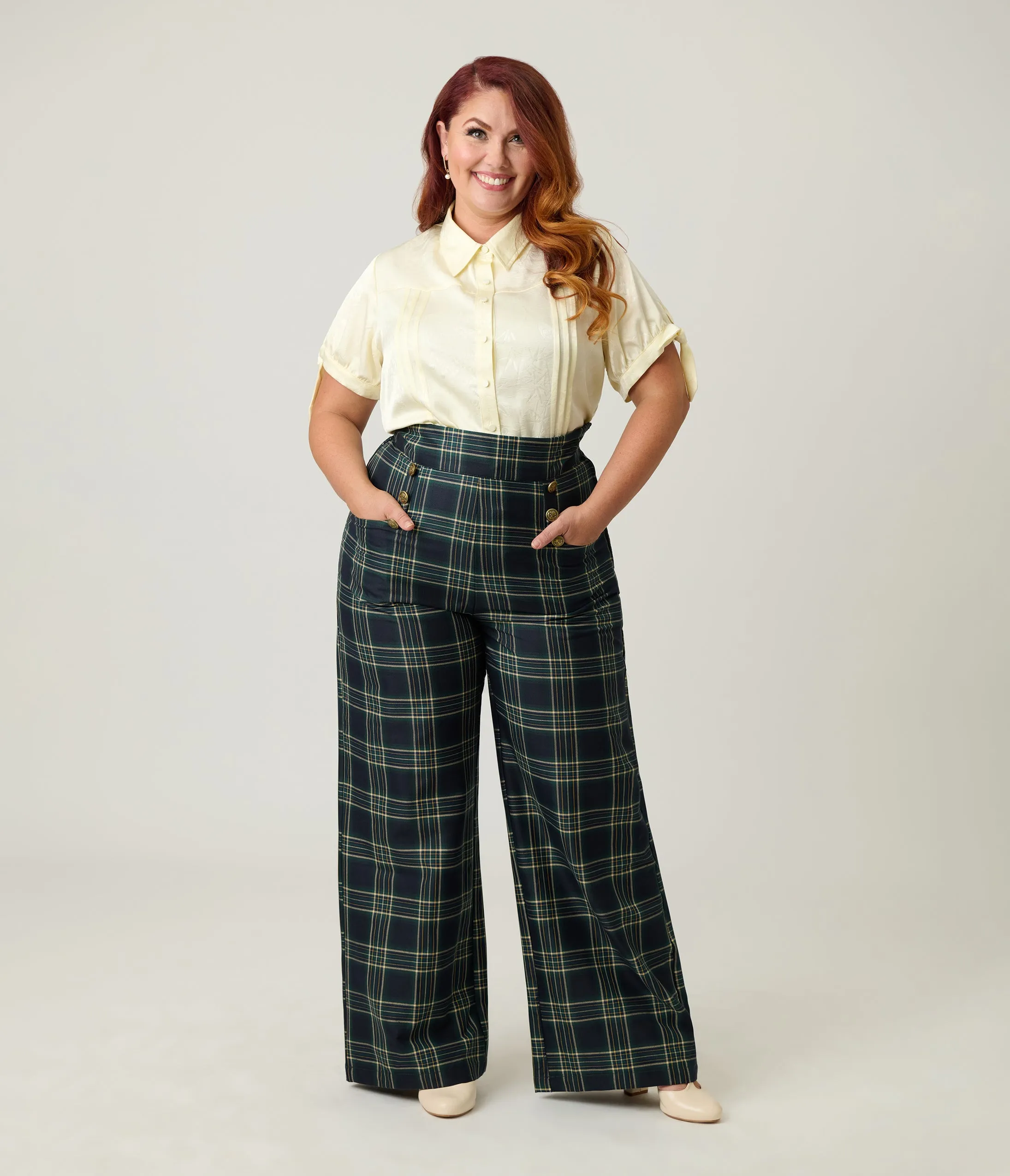 Unique Vintage Plus Size Green Plaid High Waist Sailor Ginger Pants sold by Unique Vintage product image thumbnail 4