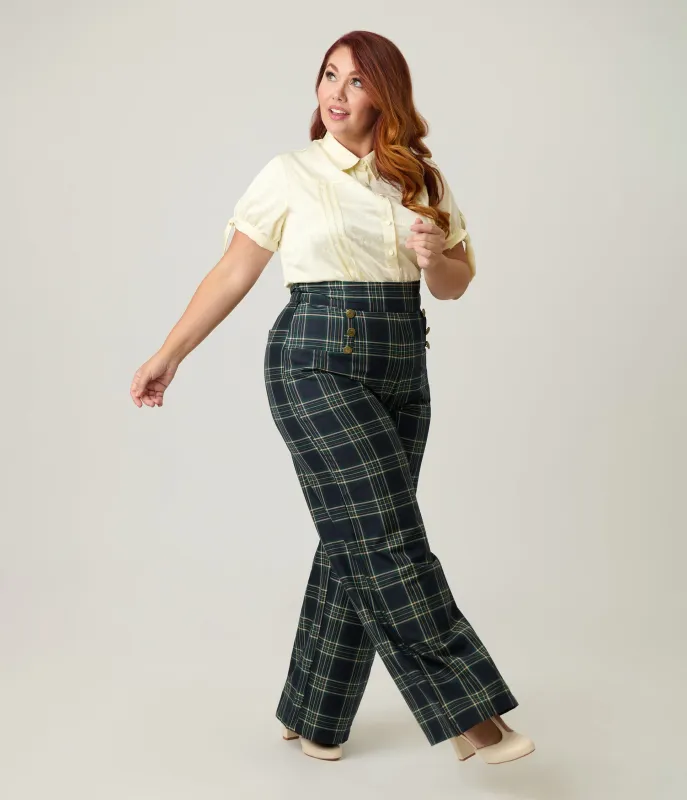 Unique Vintage Plus Size Green Plaid High Waist Sailor Ginger Pants sold by Unique Vintage