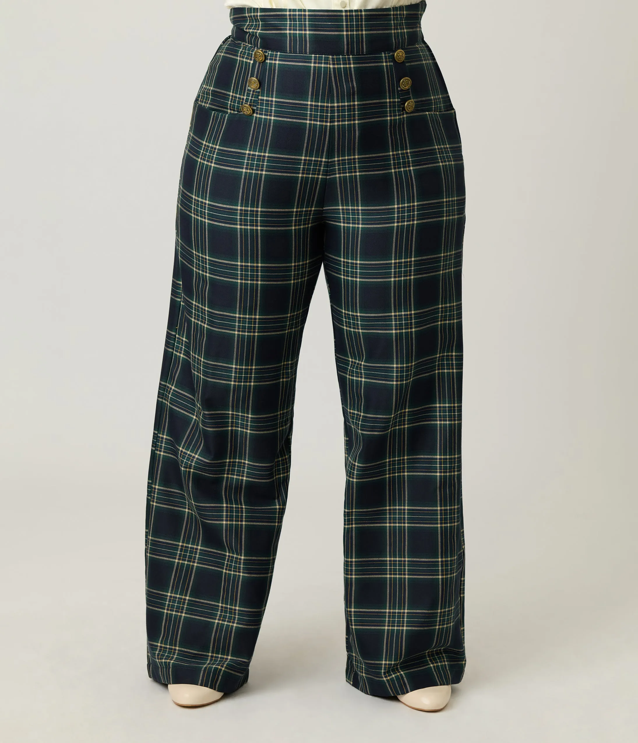Unique Vintage Plus Size Green Plaid High Waist Sailor Ginger Pants sold by Unique Vintage product image thumbnail 2