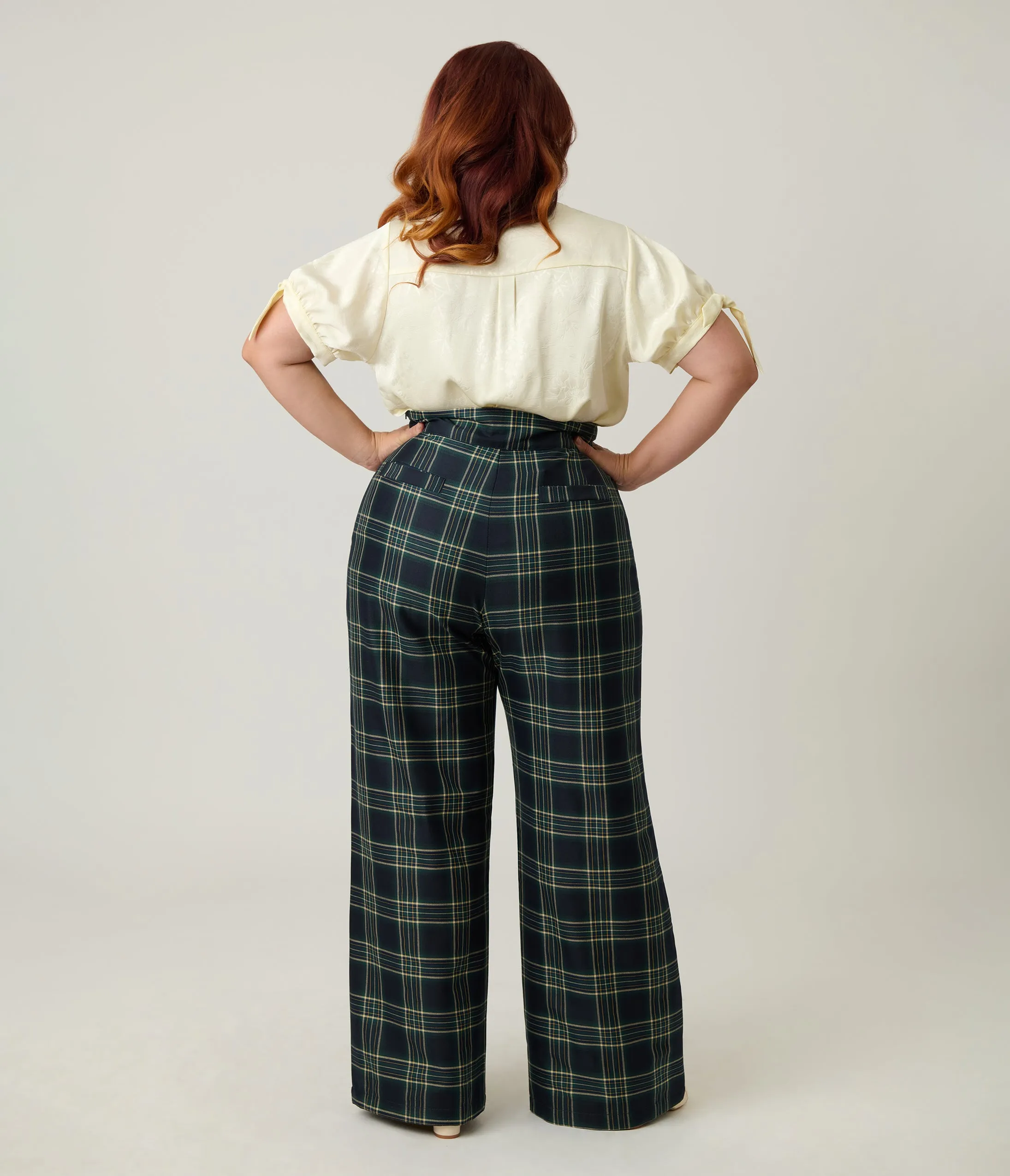 Unique Vintage Plus Size Green Plaid High Waist Sailor Ginger Pants sold by Unique Vintage product image thumbnail 3