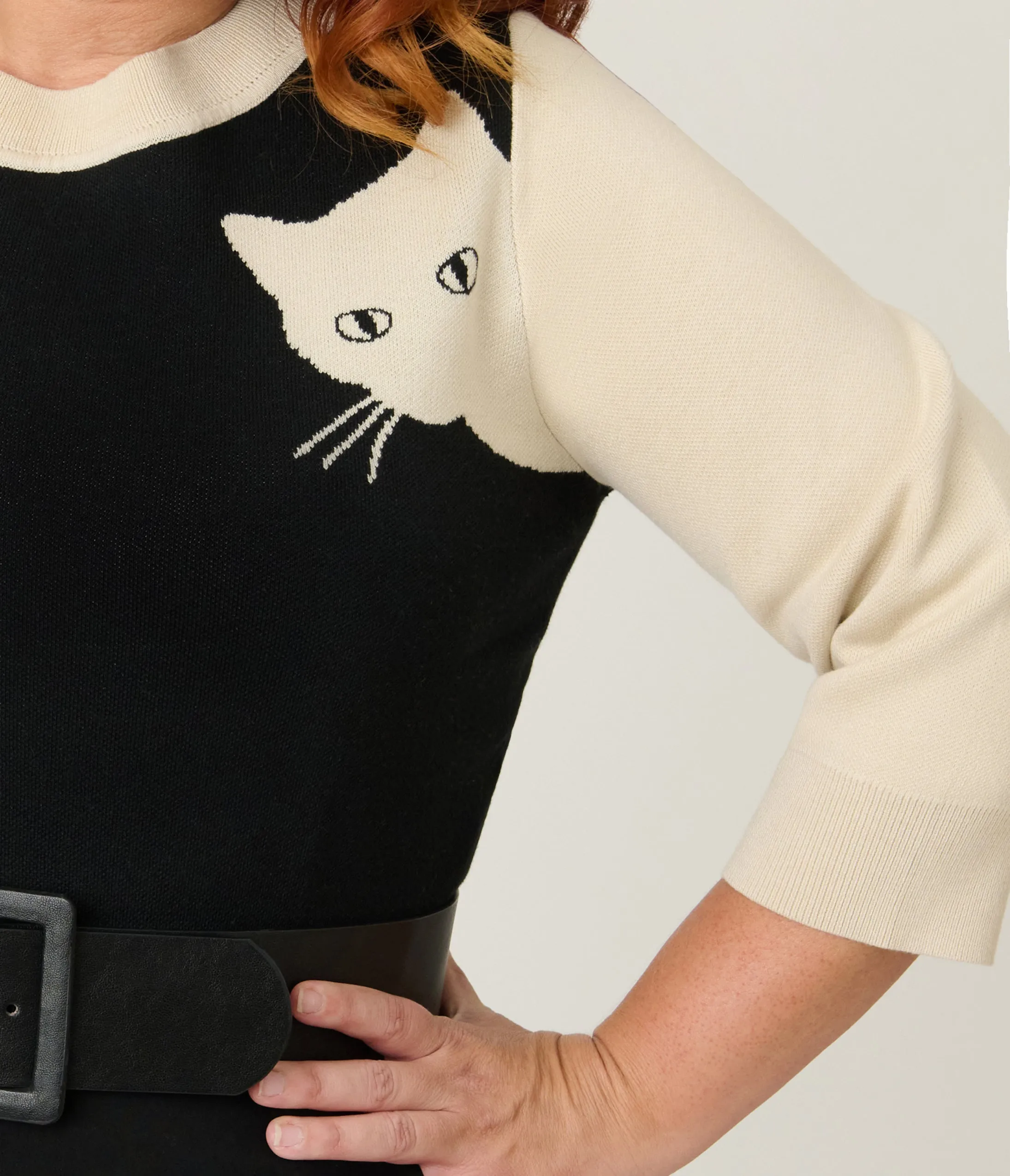 Unique Vintage Plus Size Black & White Cat Sleeve Minou Sweater sold by Unique Vintage product image thumbnail 5