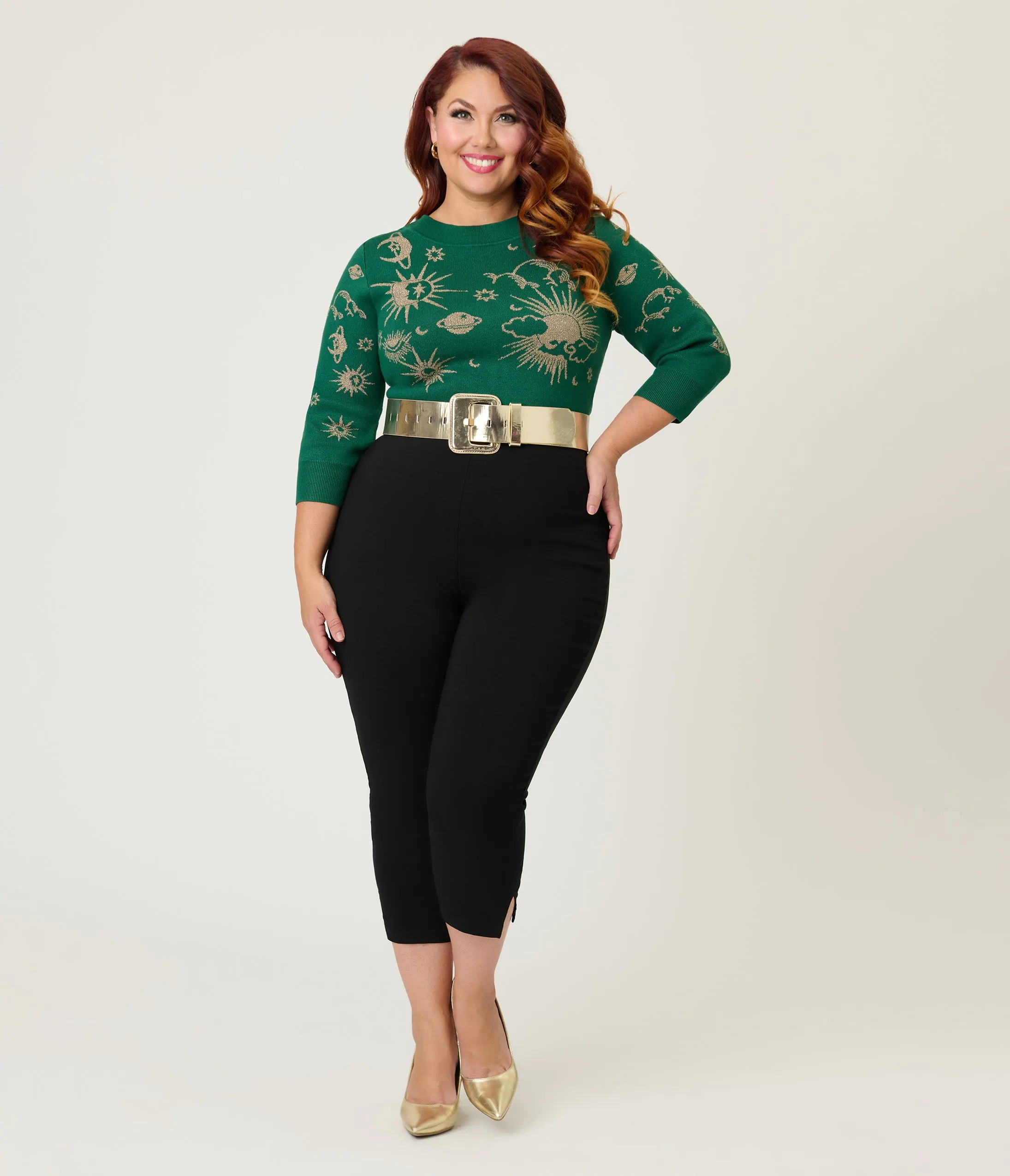 Unique Vintage Plus Size Green & Gold Celestial Minou Sweater sold by Unique Vintage product image thumbnail 4