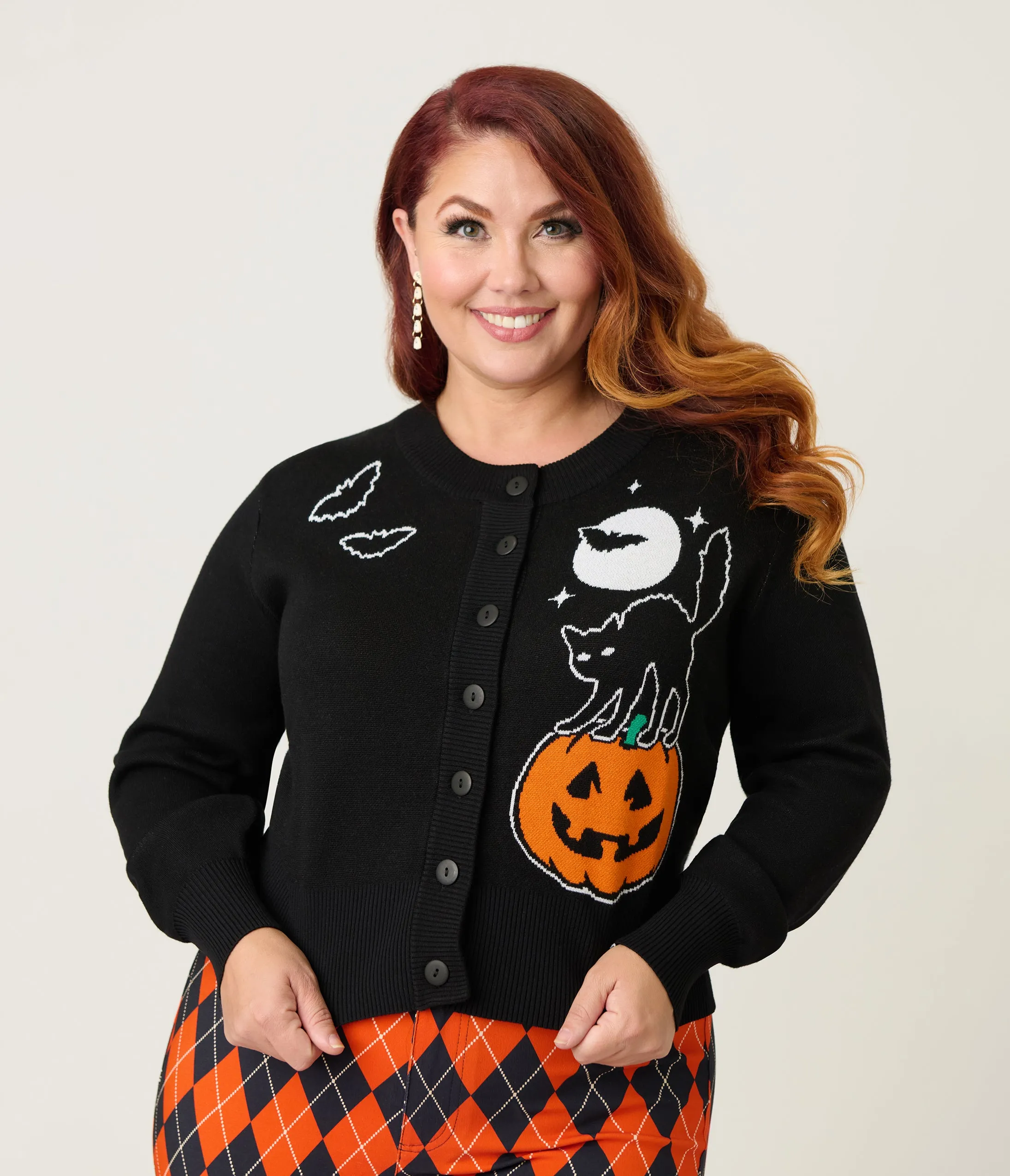Unique Vintage Plus Size Black Spooky Cat Cropped Cardigan sold by Unique Vintage
