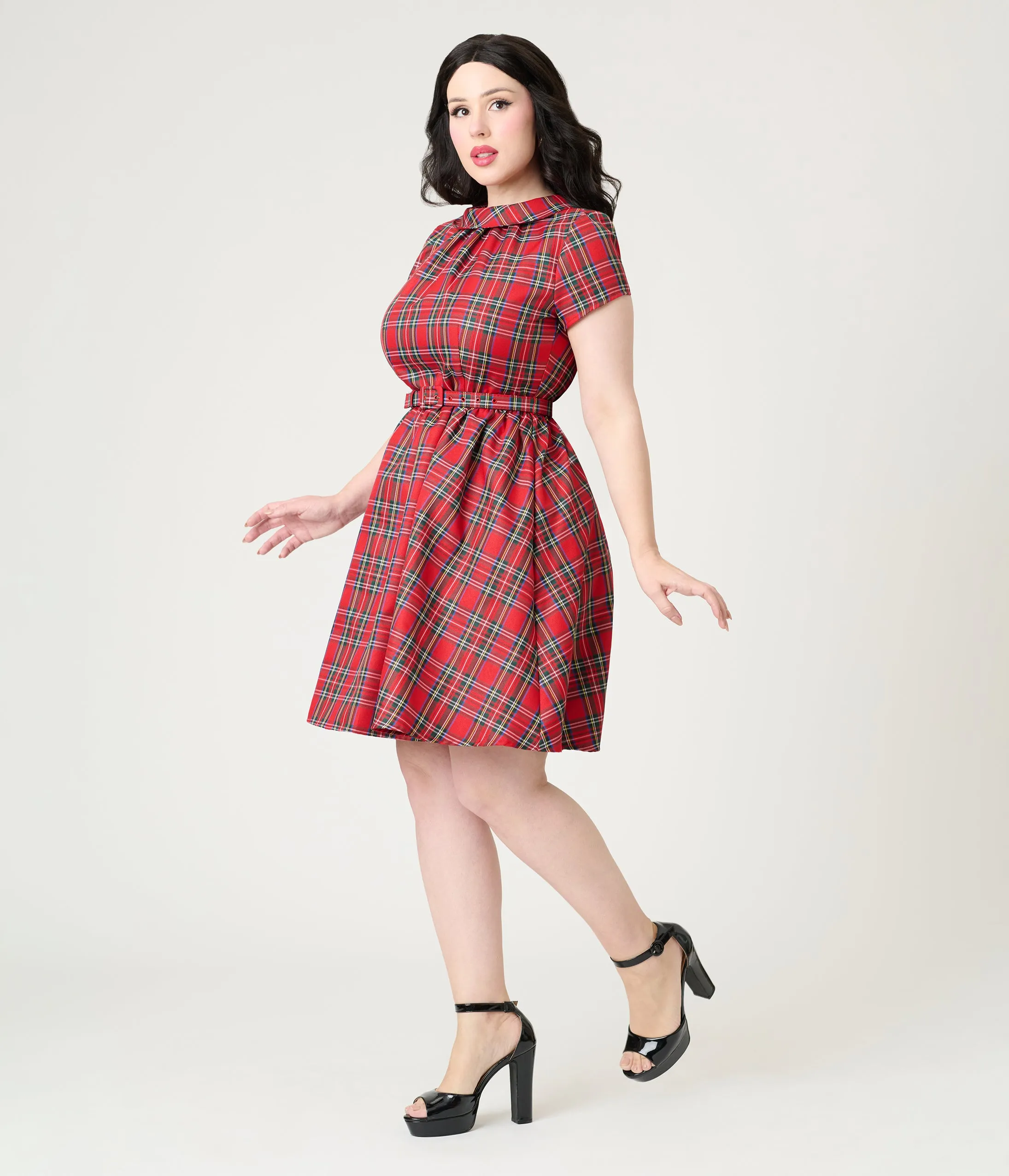 Smak Parlour Red Plaid Flare Dress sold by Unique Vintage product image thumbnail 3