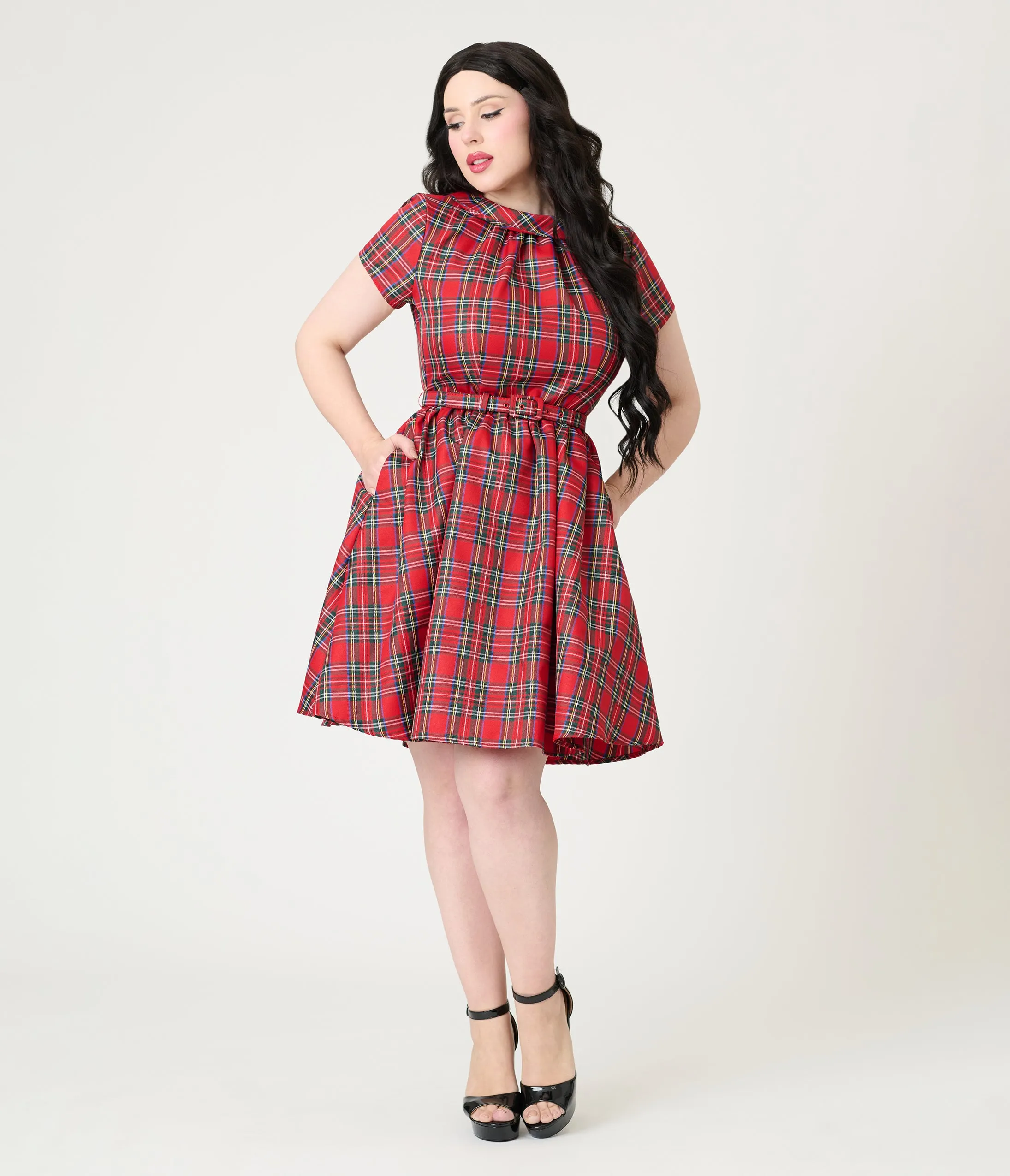 Smak Parlour Red Plaid Flare Dress sold by Unique Vintage product image thumbnail 4