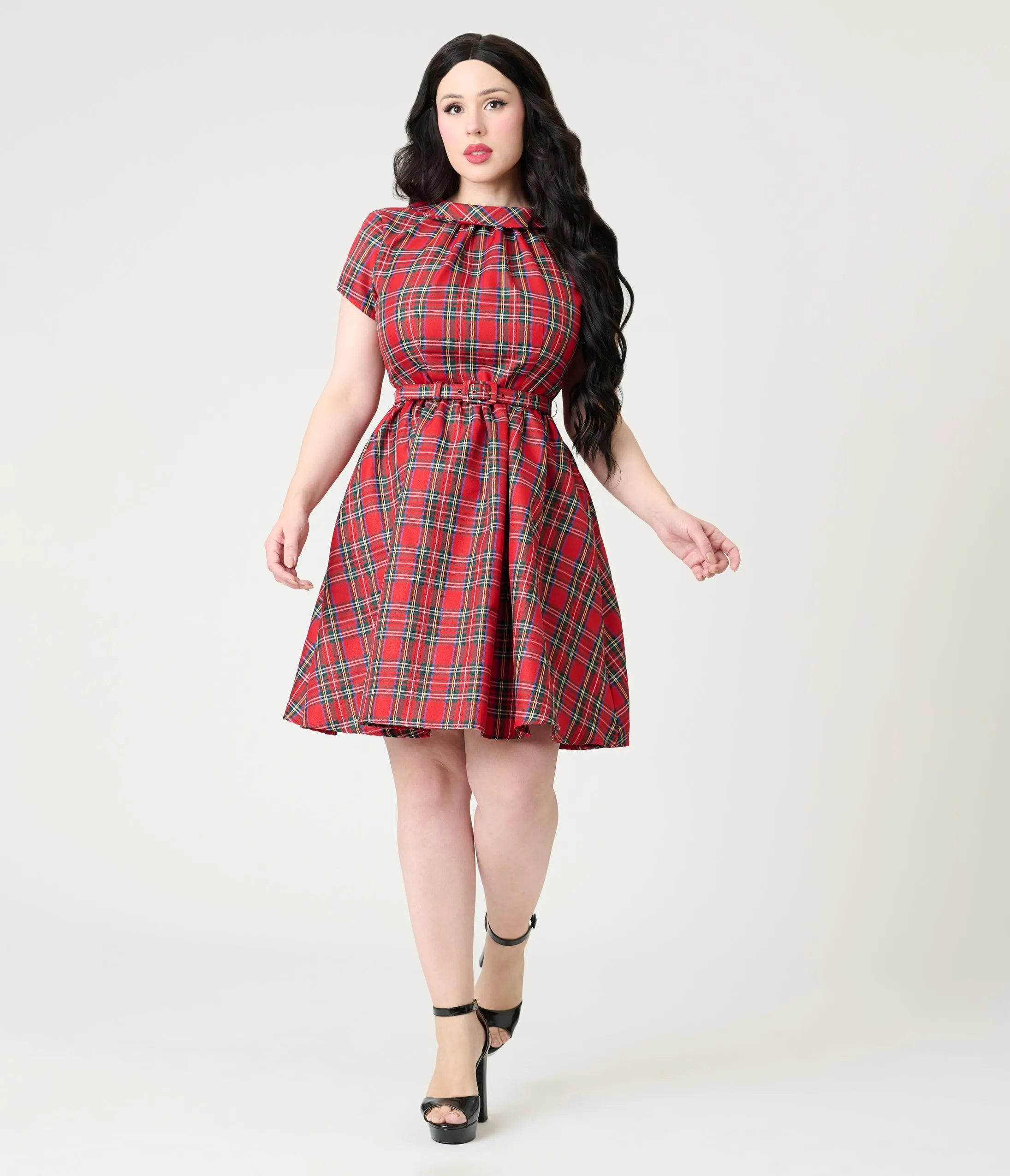 Smak Parlour Red Plaid Flare Dress sold by Unique Vintage