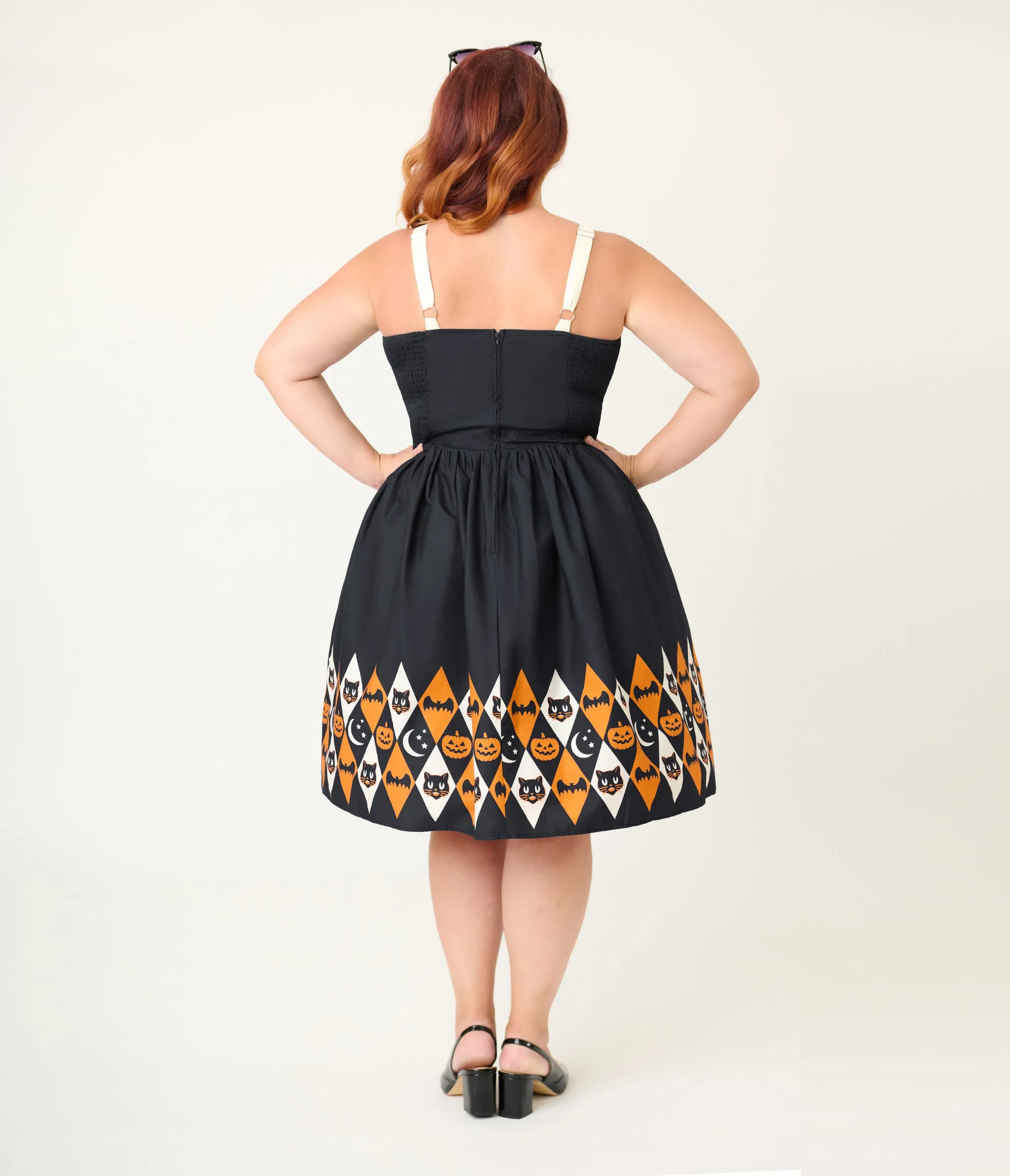 Unique Vintage Plus Size Halloween Diamond Border Print Cotton Rachel Swing Dress sold by Unique Vintage product image thumbnail 2