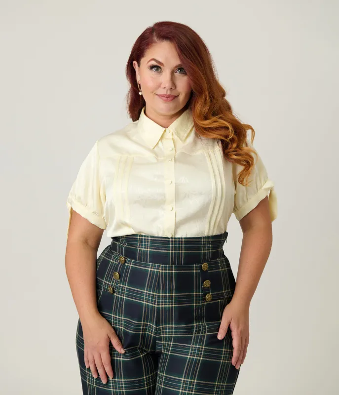 Unique Vintage Plus Size Ivory Jacquard Colvin Blouse sold by Unique Vintage