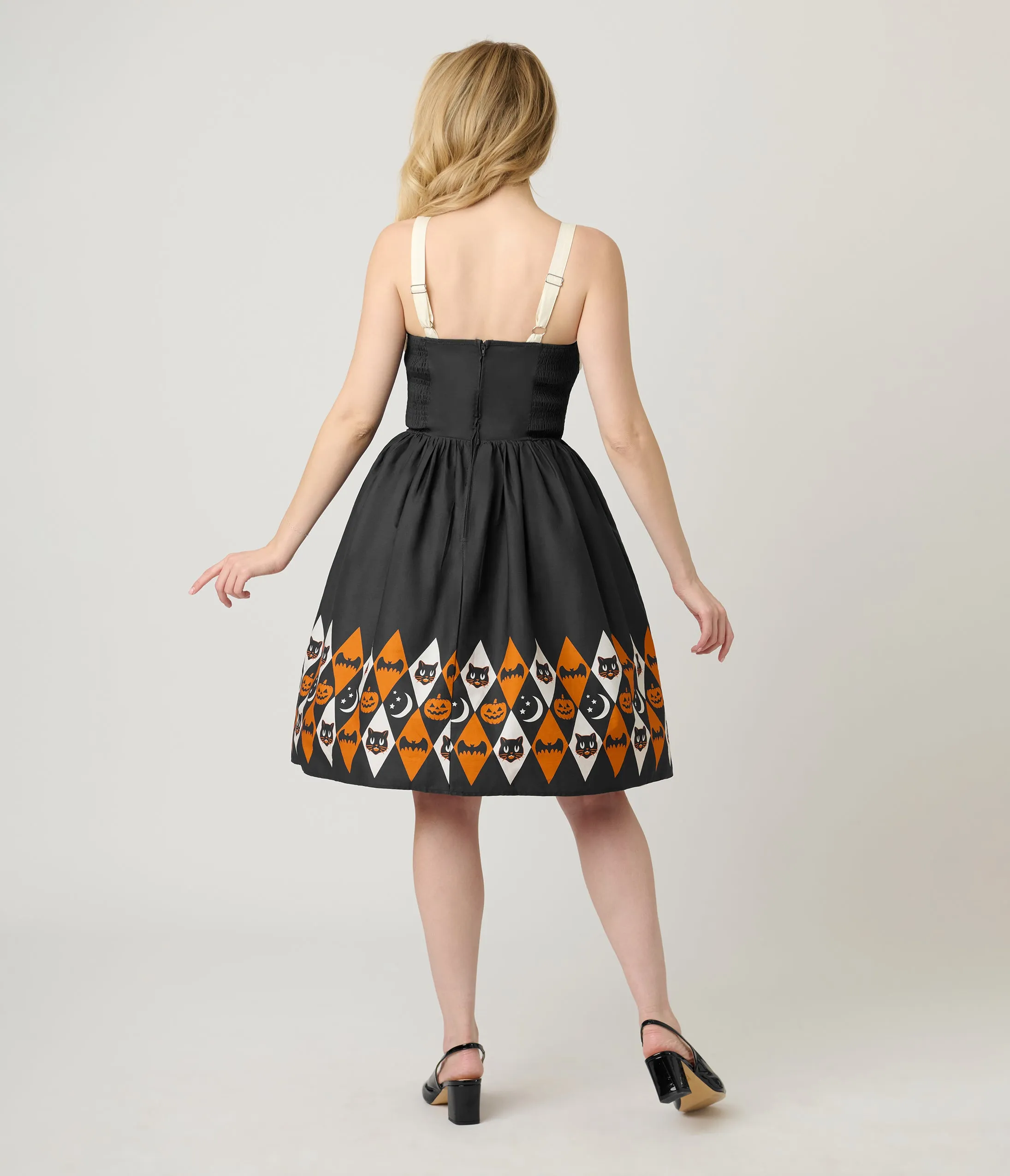 Unique Vintage Halloween Diamond Border Print Cotton Rachel Swing Dress sold by Unique Vintage product image thumbnail 2