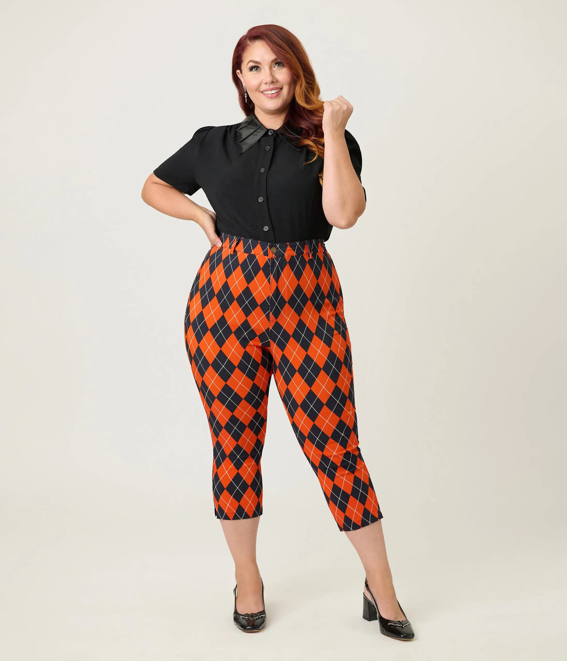 Unique Vintage Plus Size Orange Argyle Rachelle Capri Pants sold by Unique Vintage product image thumbnail 4