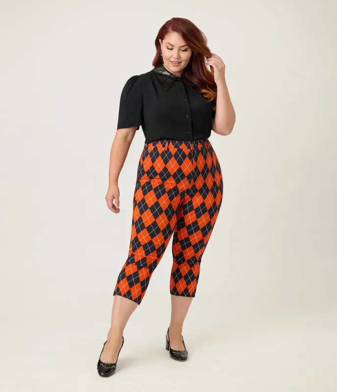 Unique Vintage Plus Size Orange Argyle Rachelle Capri Pants sold by Unique Vintage