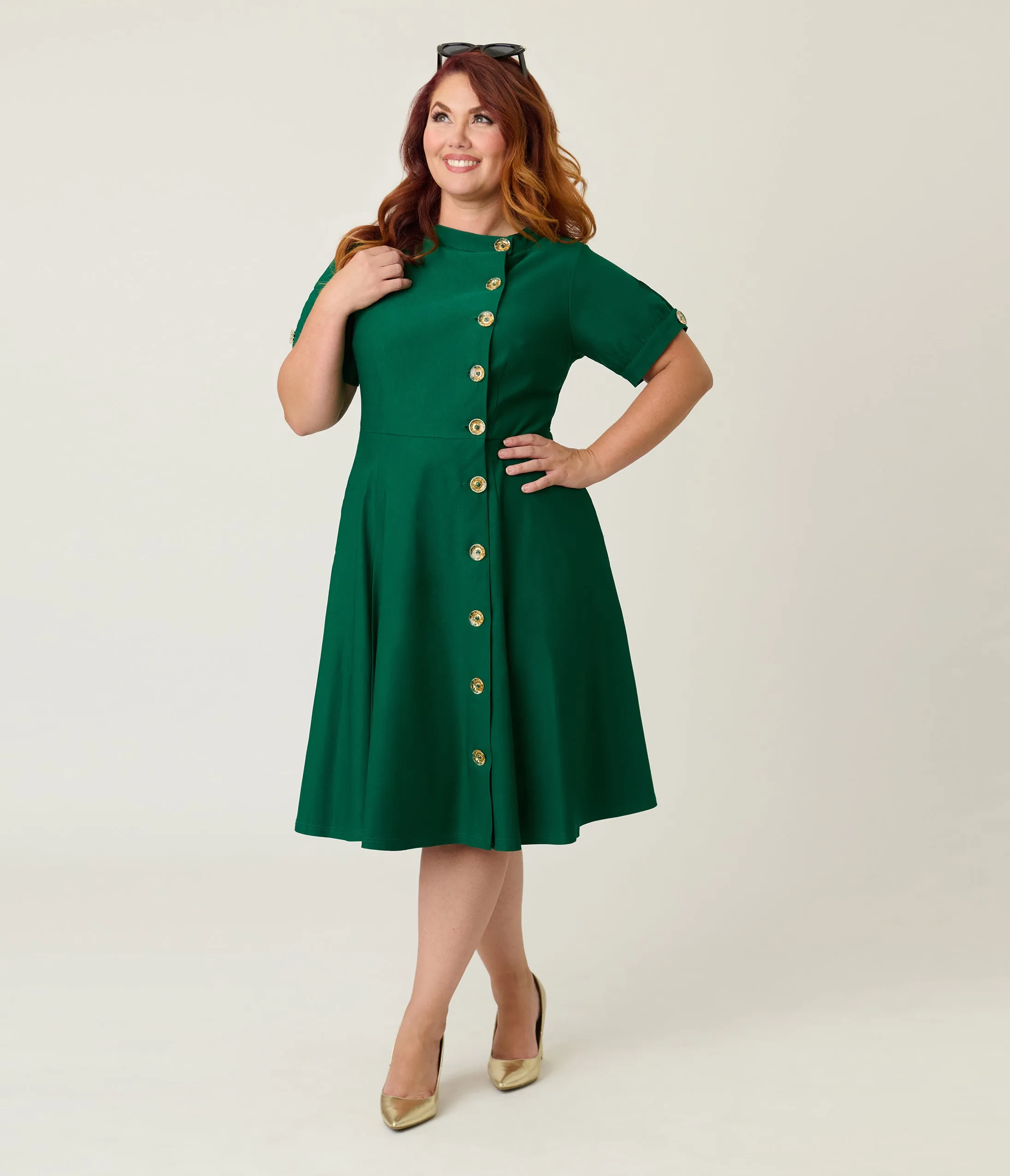 Unique Vintage Plus Size Green Button Swing Dress sold by Unique Vintage product image thumbnail 3