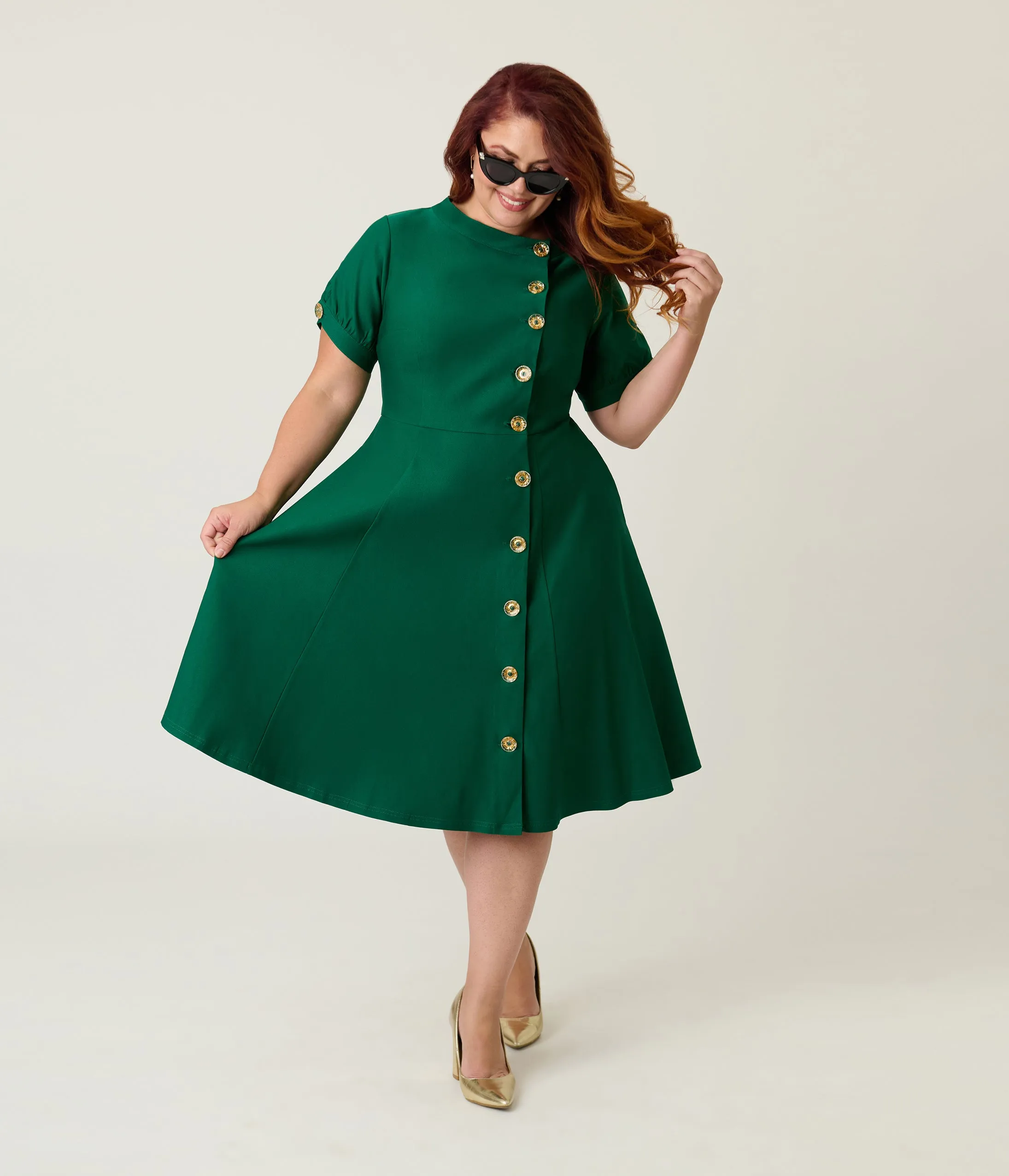 Unique Vintage Plus Size Green Button Swing Dress sold by Unique Vintage product image thumbnail 4