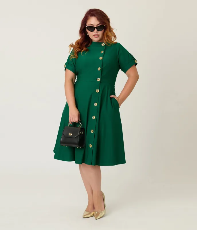 Unique Vintage Plus Size Green Button Swing Dress sold by Unique Vintage