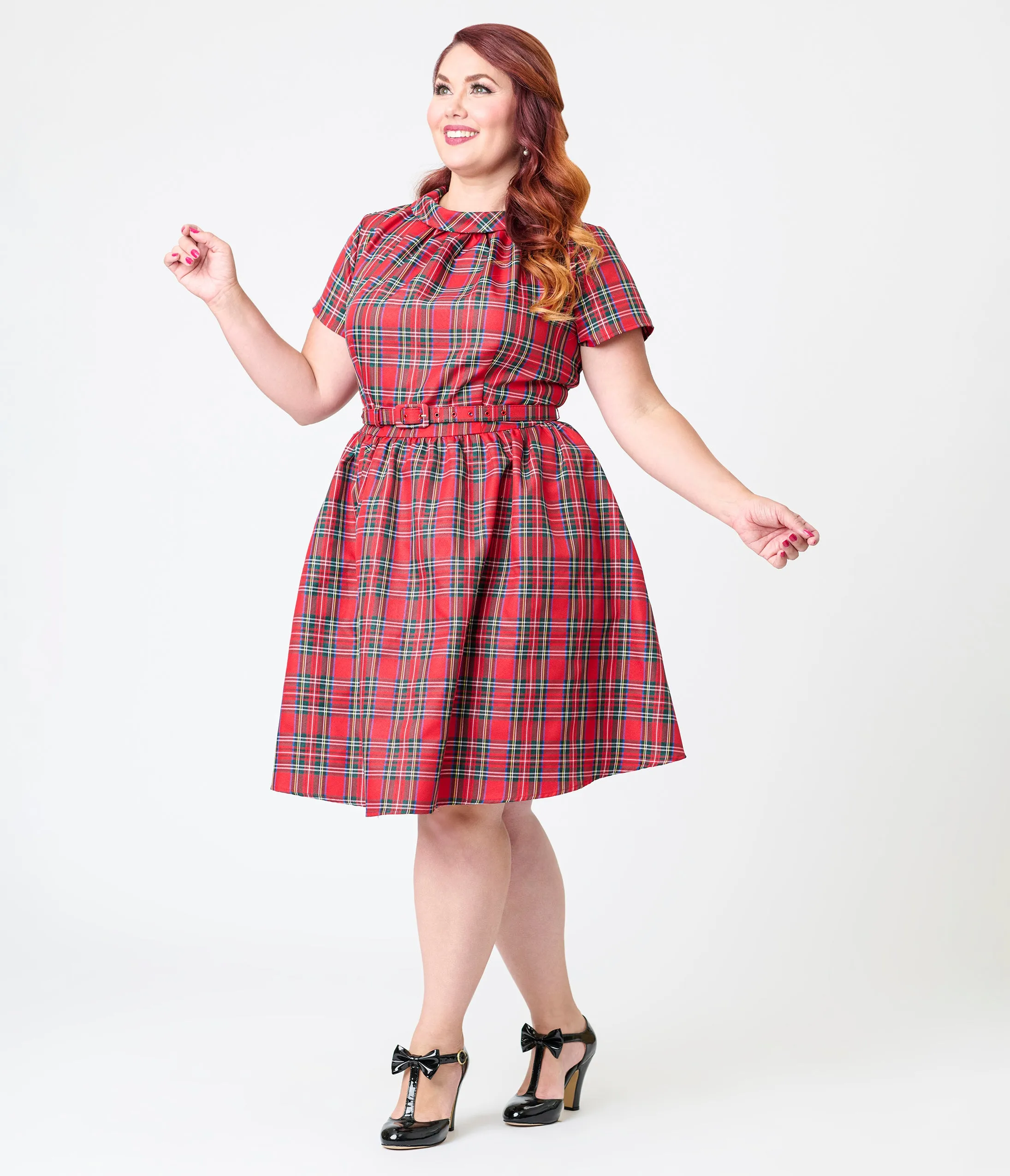 Smak Parlour Plus Size Red Plaid Flare Dress sold by Unique Vintage product image thumbnail 3