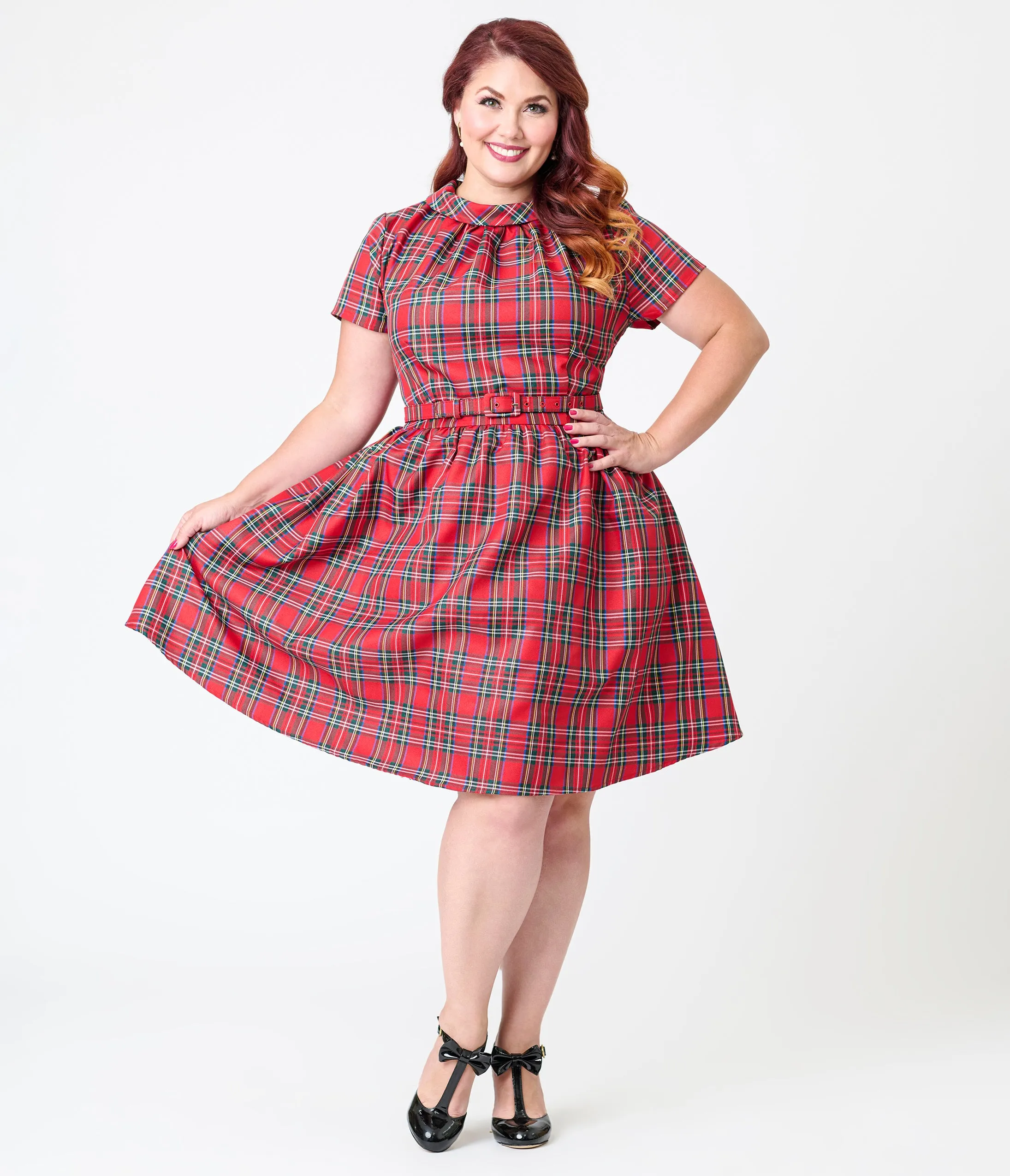Smak Parlour Plus Size Red Plaid Flare Dress sold by Unique Vintage product image thumbnail 4