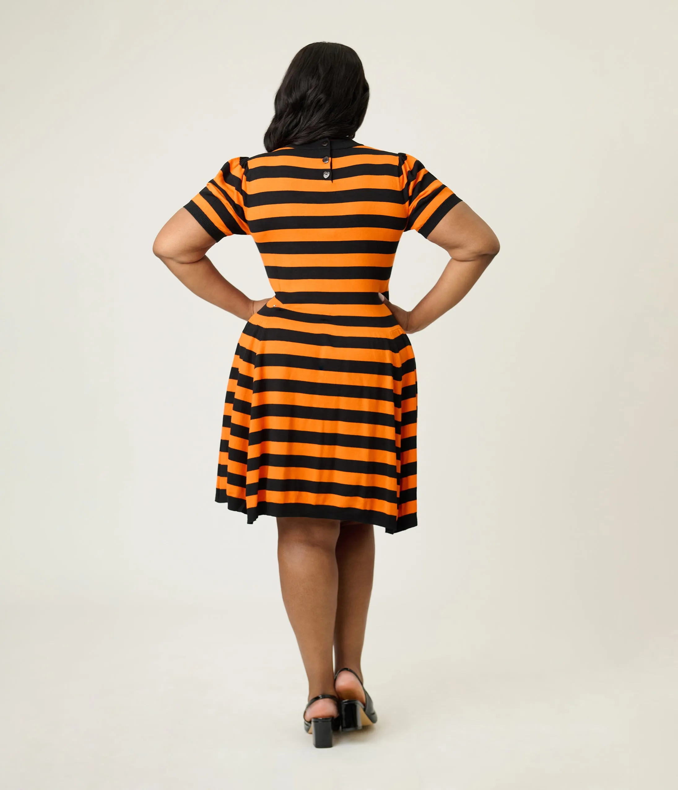 Smak Parlour Plus Size Orange & Black Heart Cutout Flare Dress sold by Unique Vintage product image thumbnail 2