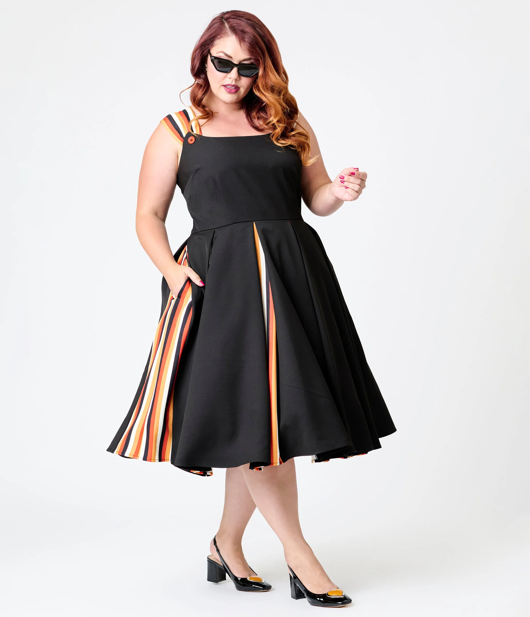 Unique Vintage Plus Size Black Halloween Stripe Swing Dress sold by Unique Vintage product image thumbnail 3