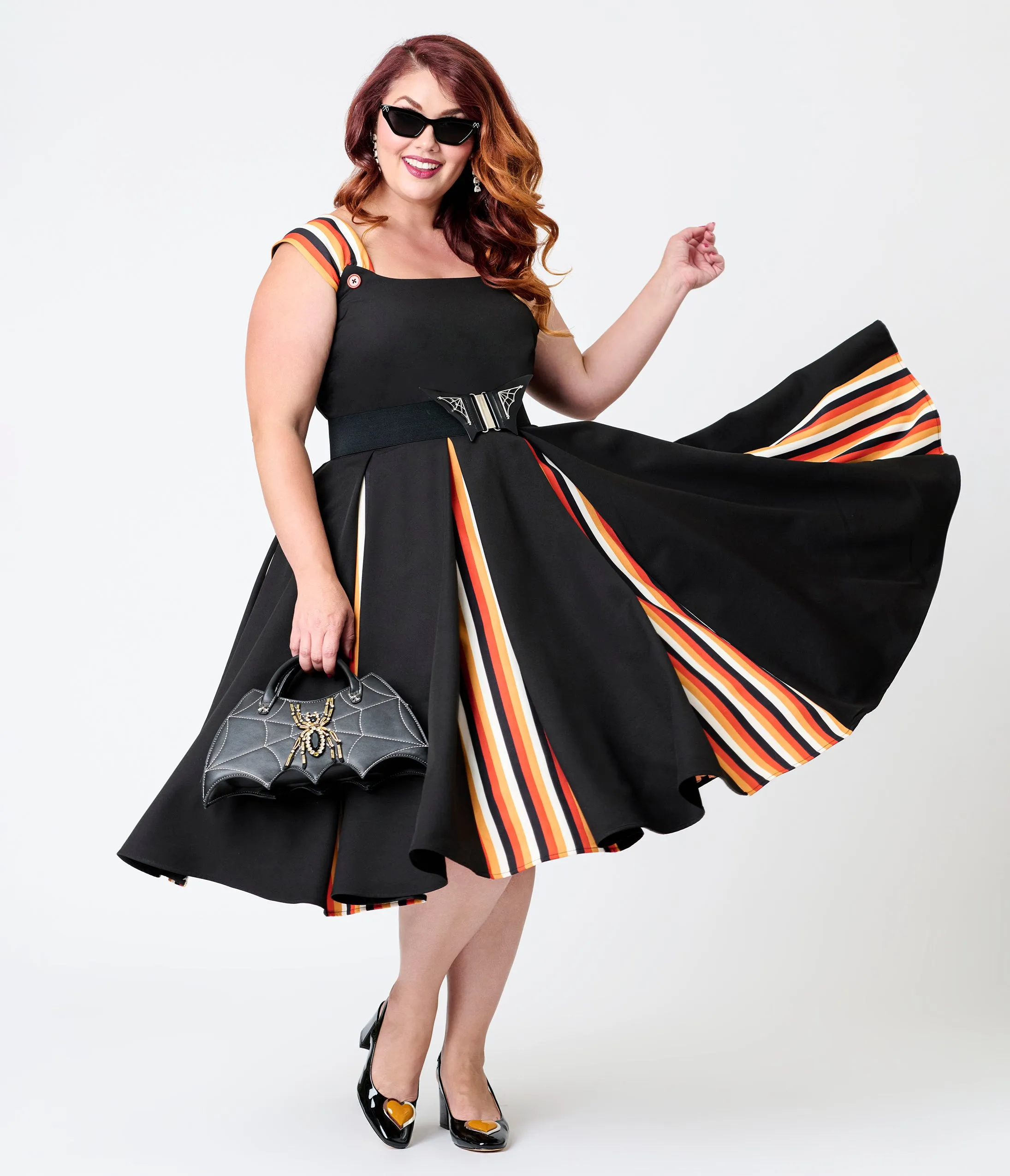 Unique Vintage Plus Size Black Halloween Stripe Swing Dress sold by Unique Vintage