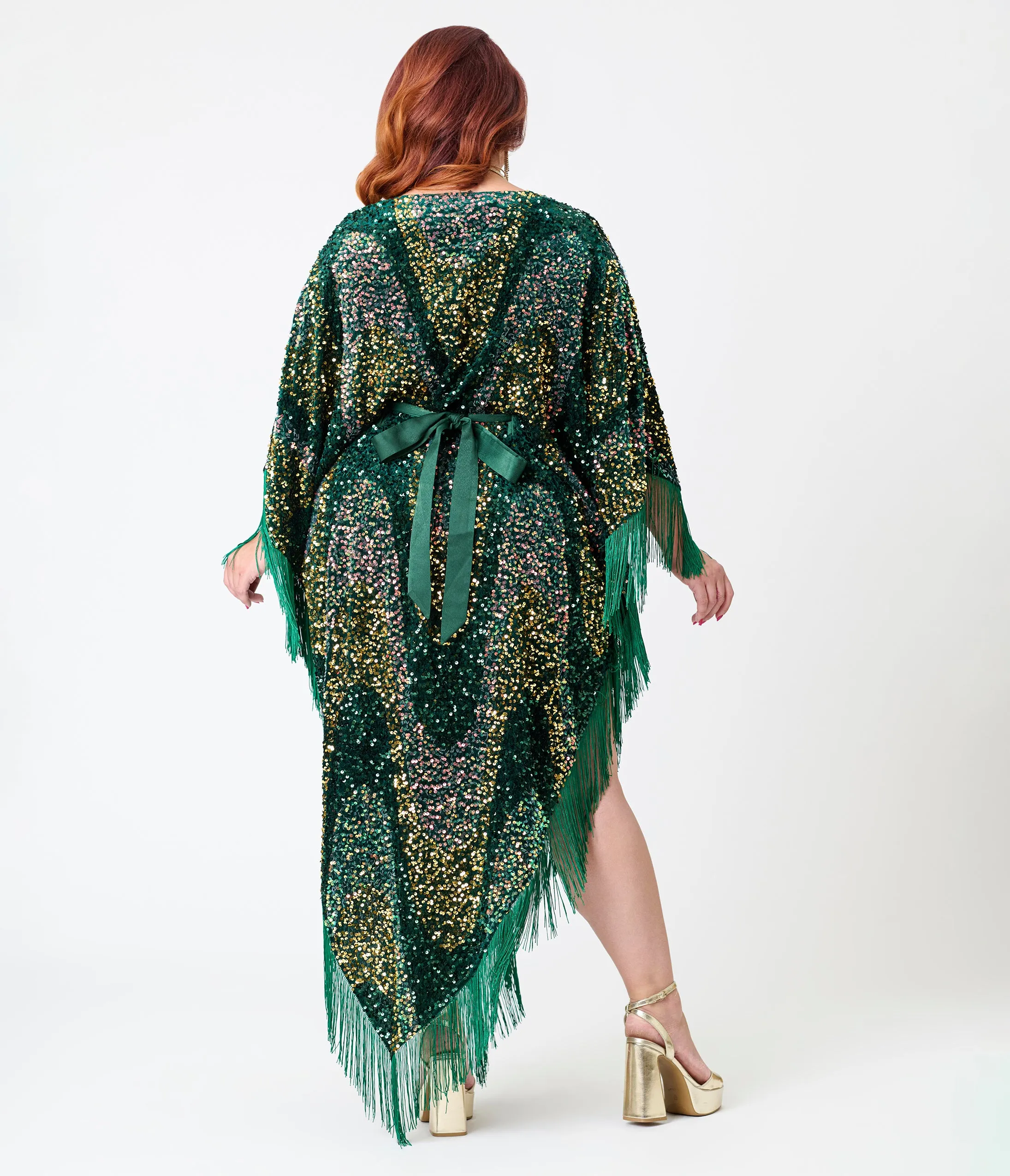 Smak Parlour Green Sequin Fringe Caftan Dress sold by Unique Vintage product image thumbnail 5