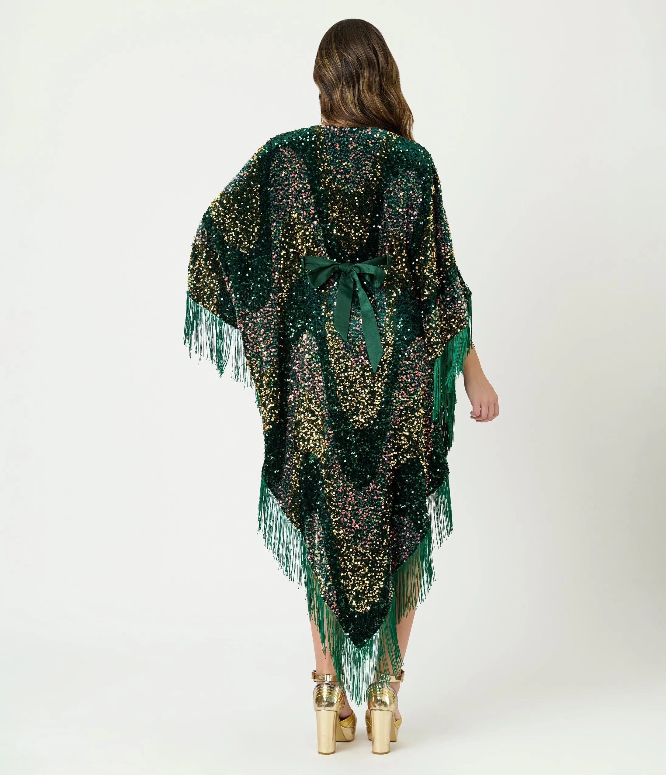 Smak Parlour Green Sequin Fringe Caftan Dress sold by Unique Vintage product image thumbnail 2