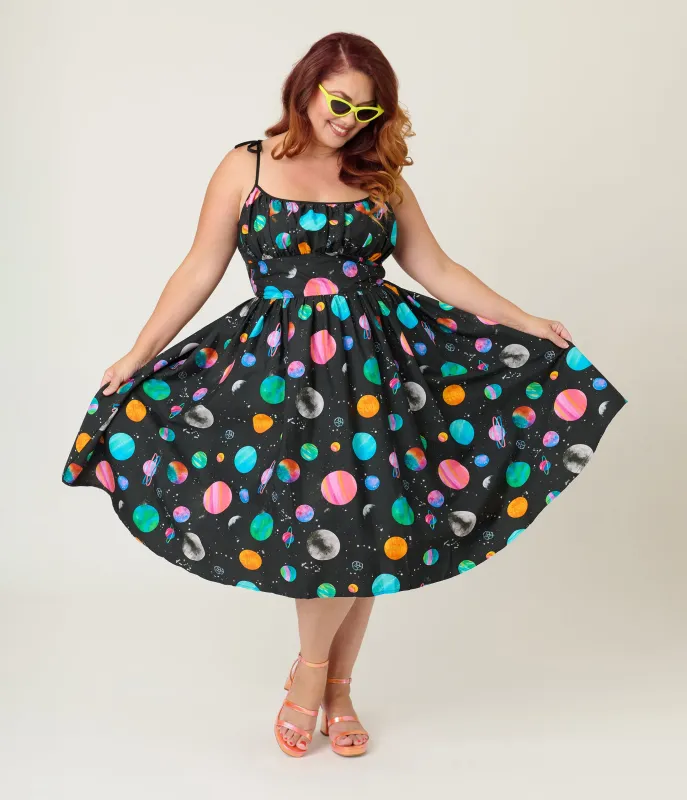 Unique Vintage Plus Size Planets Print Sleeveless Cotton Swing Dress sold by Unique Vintage