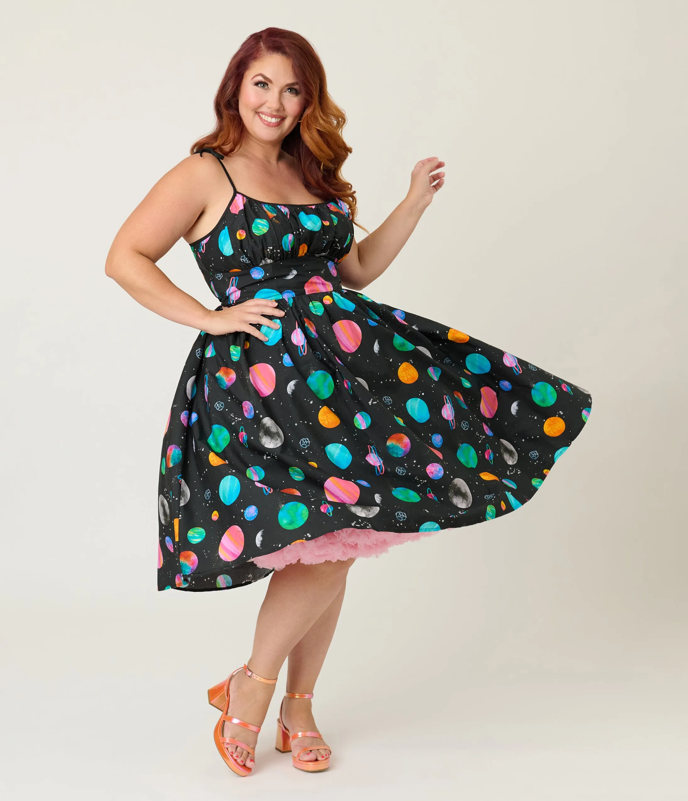 Unique Vintage Plus Size Planets Print Sleeveless Cotton Swing Dress sold by Unique Vintage product image thumbnail 3