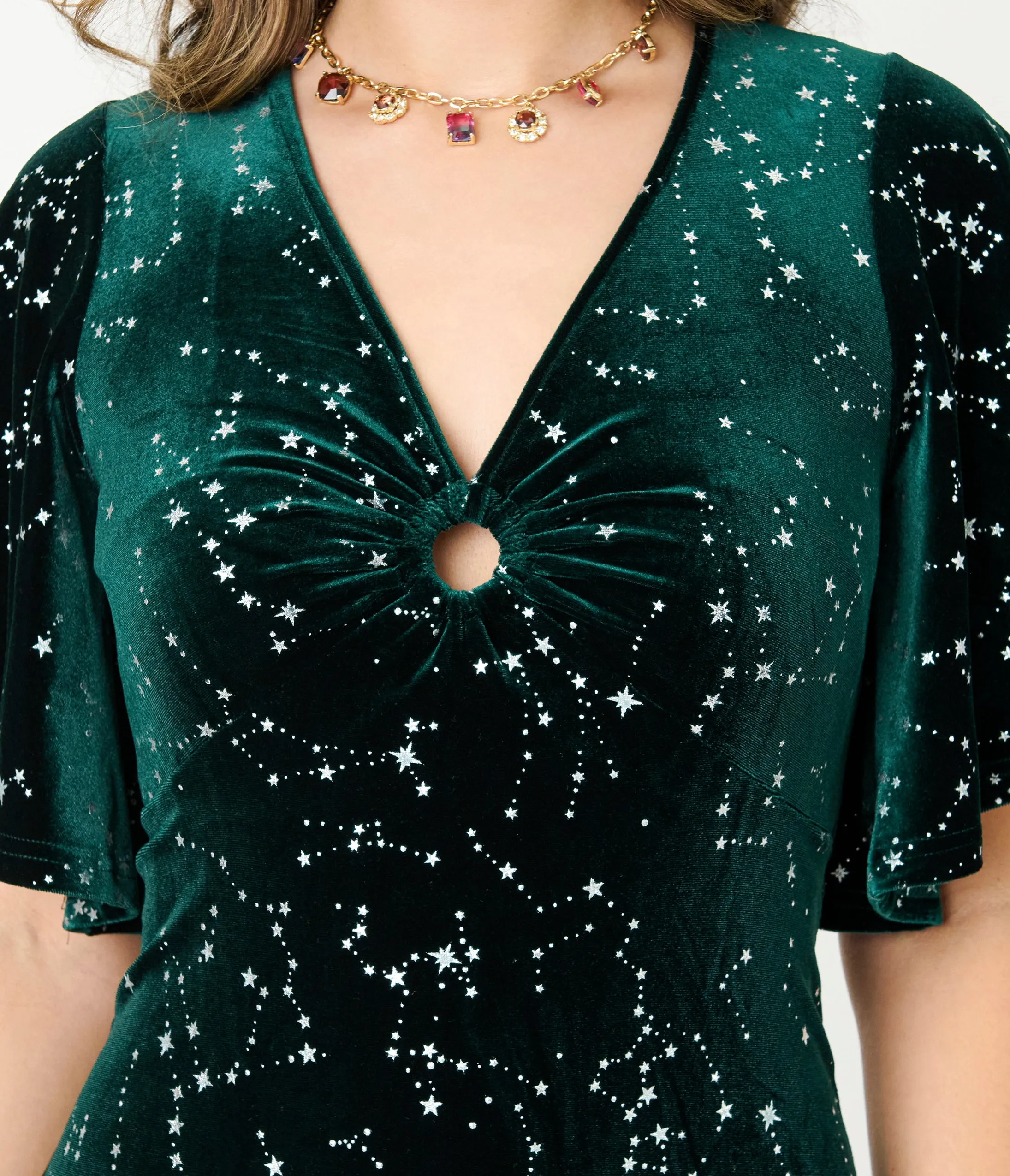 Smak Parlour Green Velvet Silver Stars Maxi Dress sold by Unique Vintage product image thumbnail 5