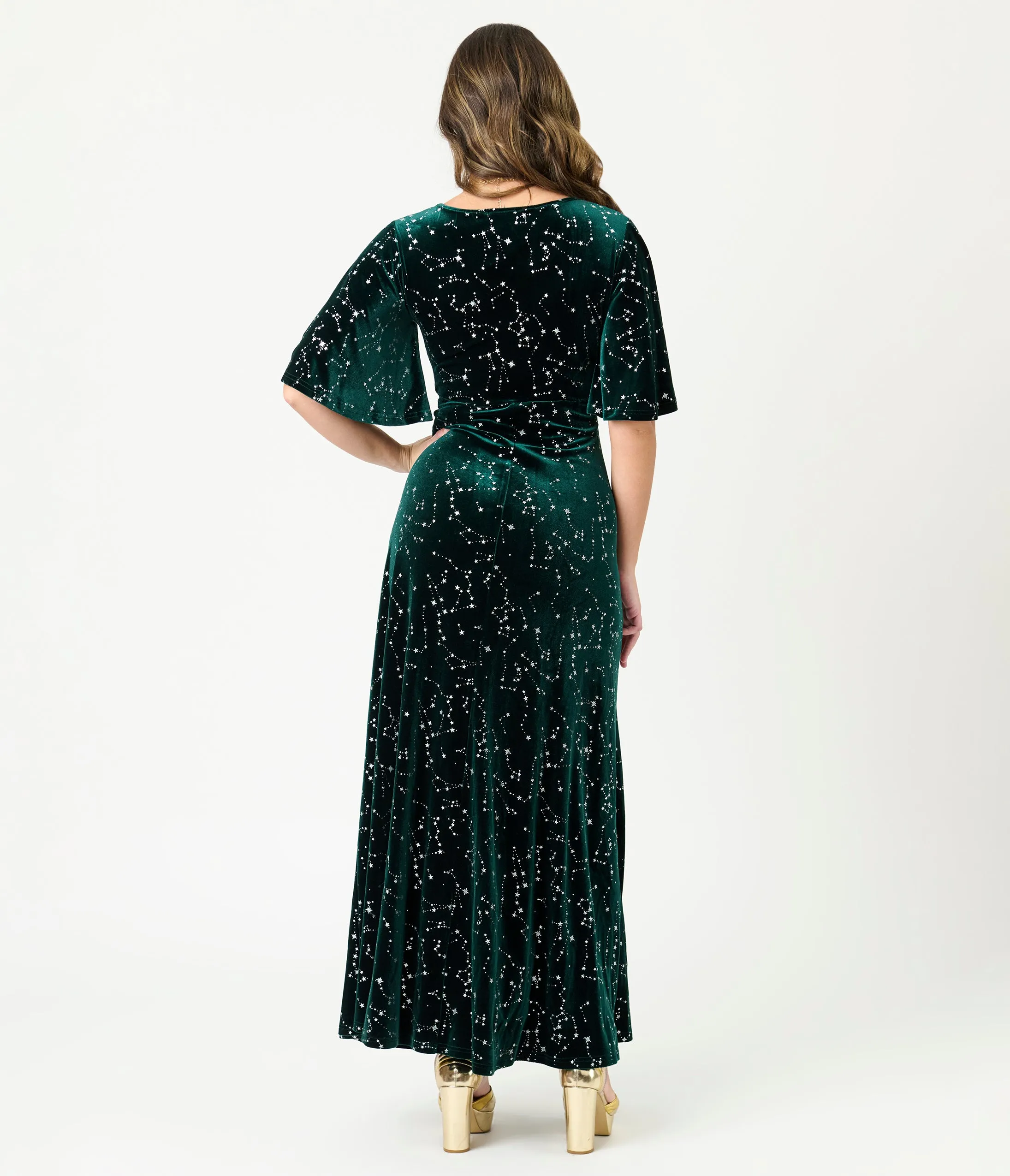Smak Parlour Green Velvet Silver Stars Maxi Dress sold by Unique Vintage product image thumbnail 2