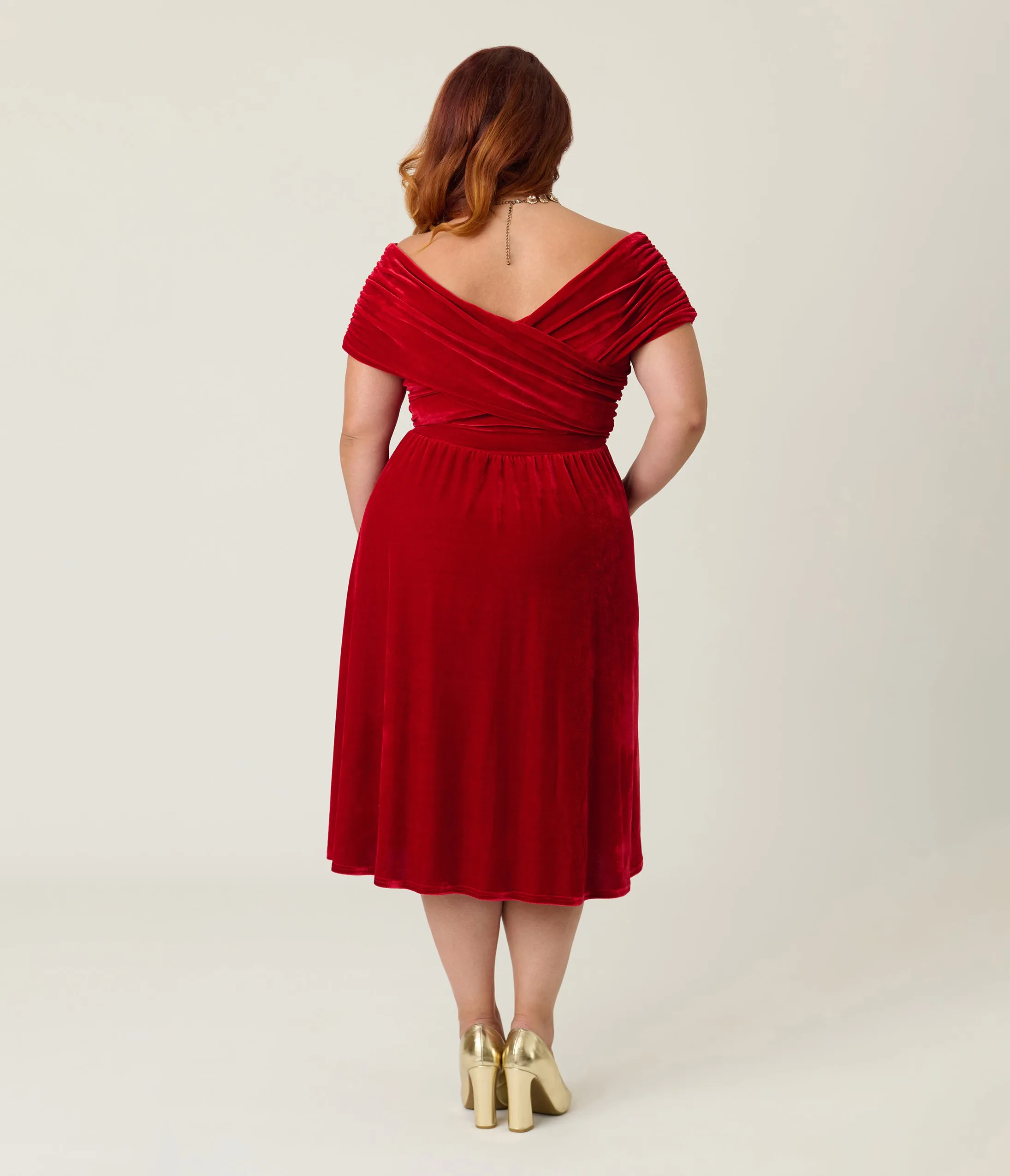 Unique Vintage Plus Size Burgundy Shirred Velvet Swing Dress sold by Unique Vintage product image thumbnail 2
