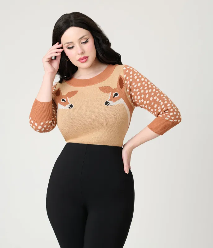 Unique Vintage Brown & Deer Sleeve Minou Sweater sold by Unique Vintage