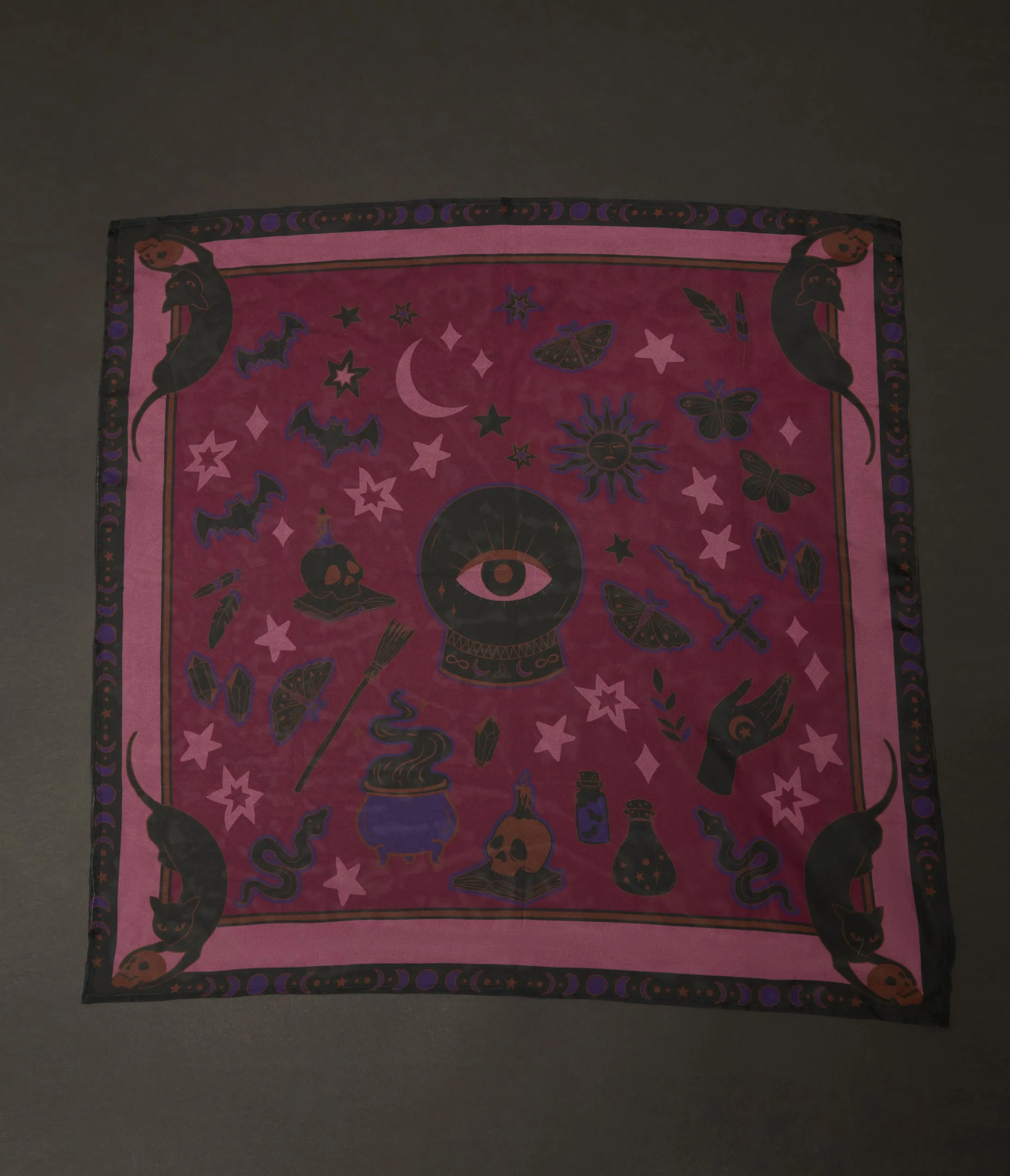 Unique Vintage Purple & Black Mystical Icons Hair Scarf sold by Unique Vintage