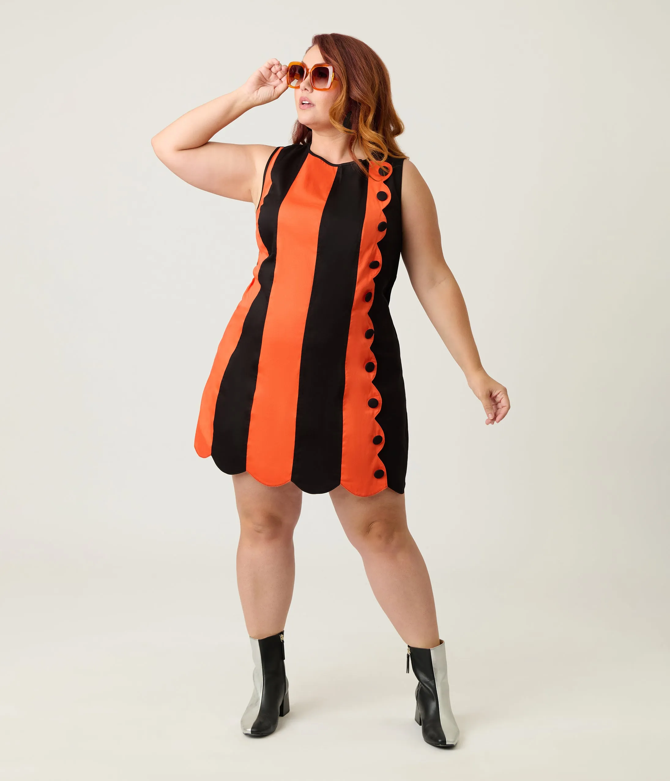Smak Parlour Plus Size Orange & Black Stripe Scallop Mini Dress sold by Unique Vintage product image thumbnail 3