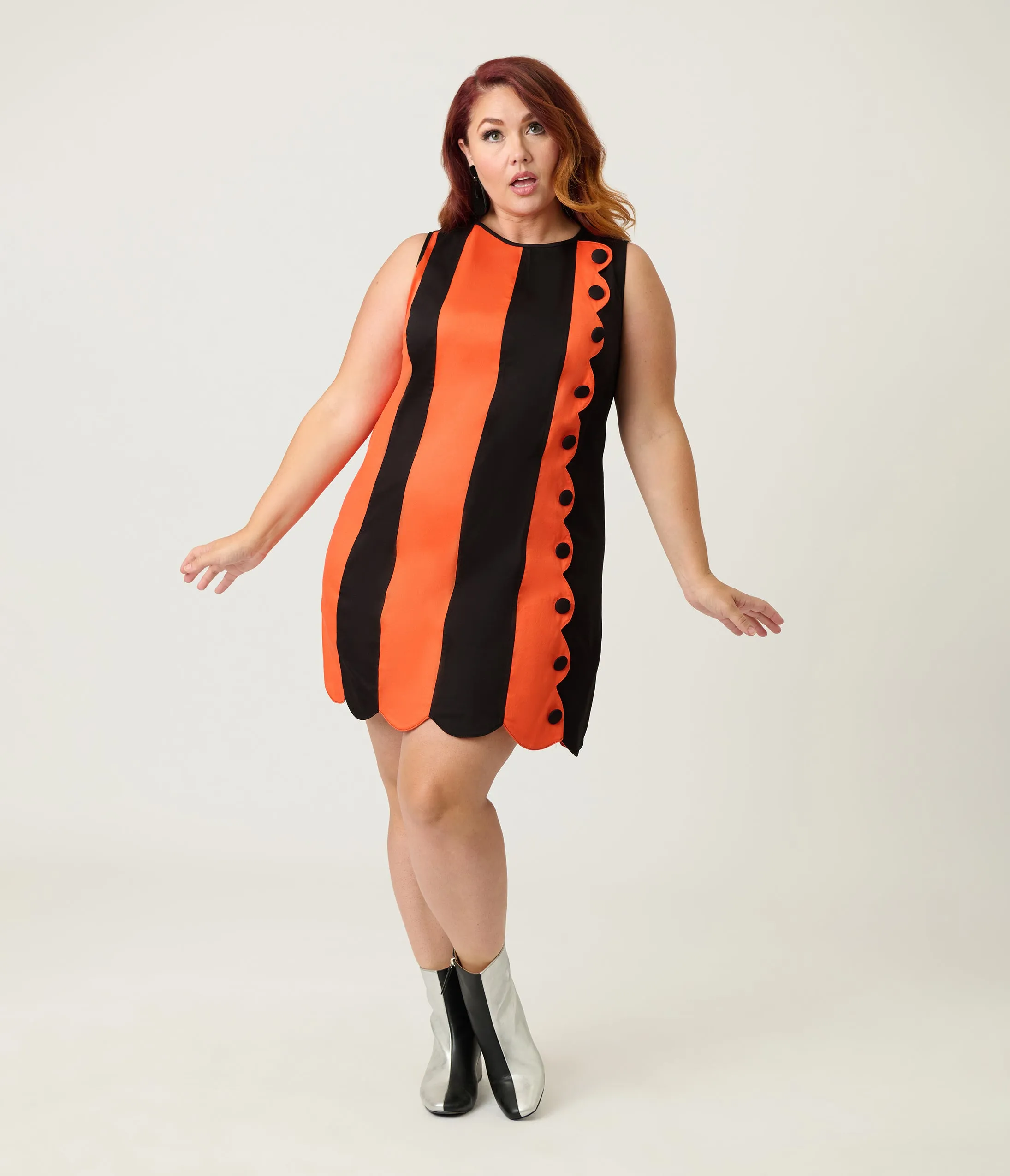 Smak Parlour Plus Size Orange & Black Stripe Scallop Mini Dress sold by Unique Vintage product image thumbnail 4