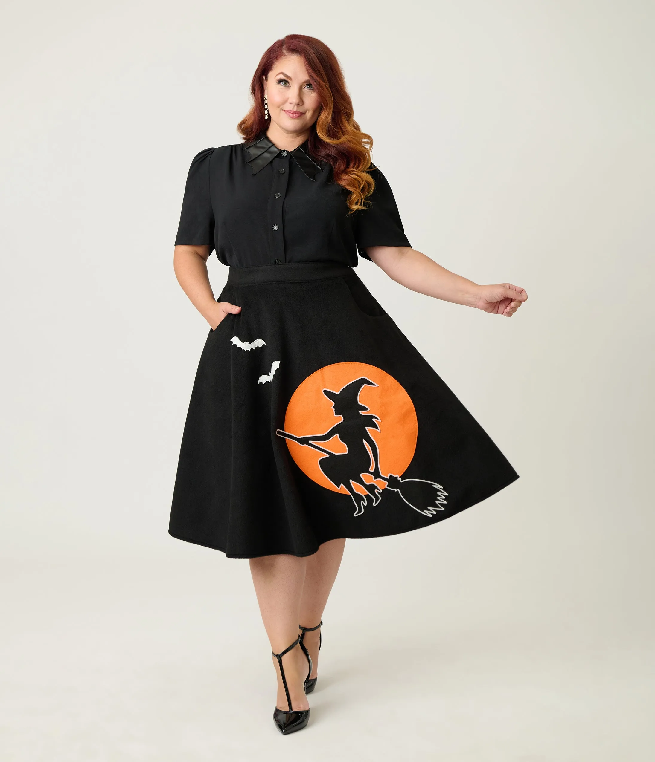 Unique Vintage Plus Size Flying Witch Soda Shop Swing Skirt sold by Unique Vintage
