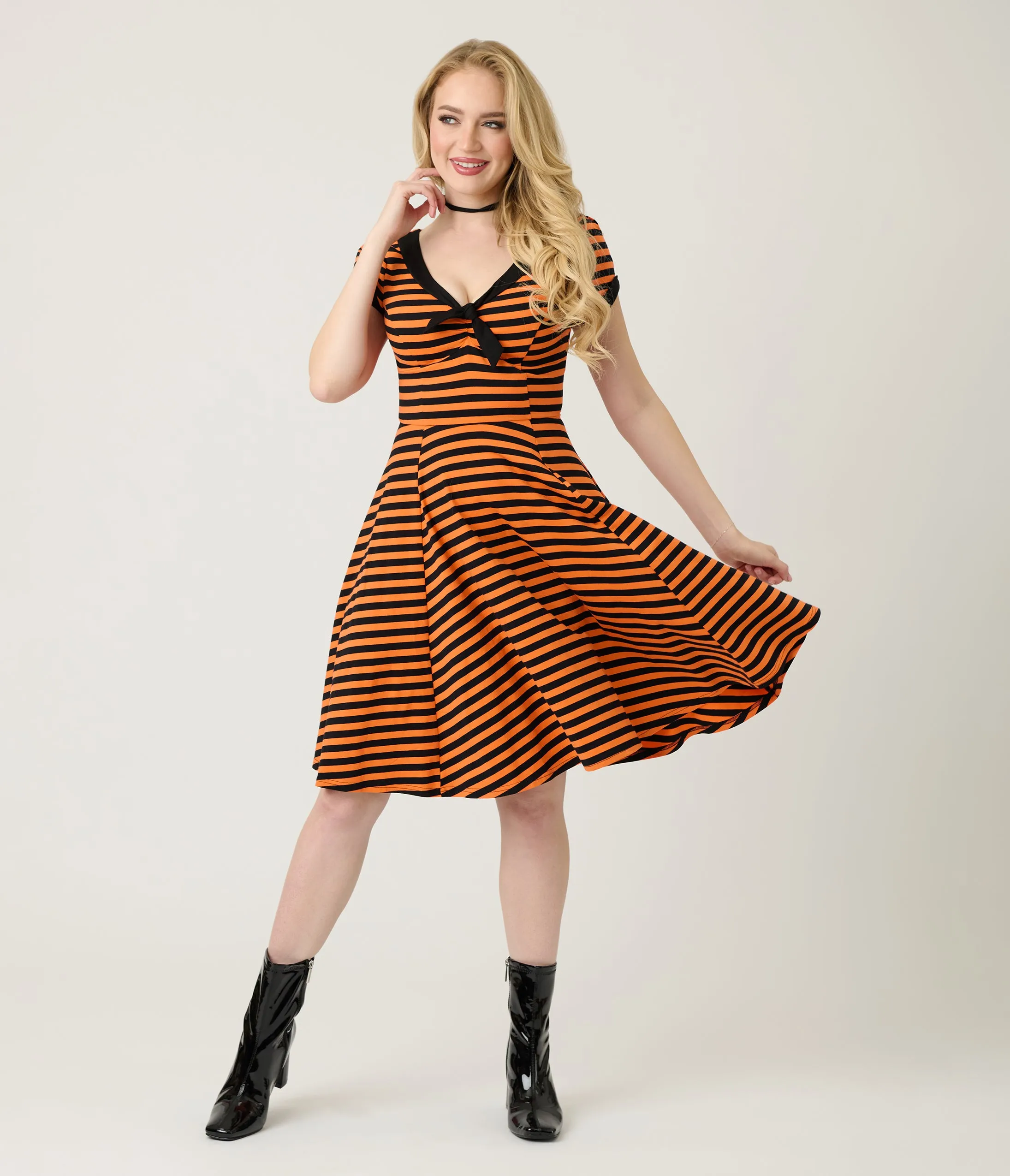 Unique Vintage Orange & Black Stripe Natalie Swing Dress sold by Unique Vintage product image thumbnail 3