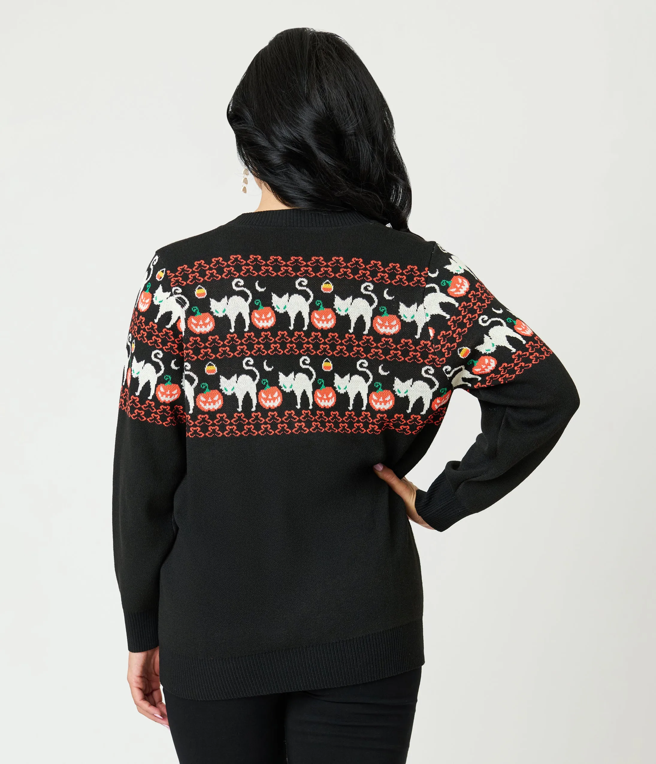 Unique Vintage Jack-O-Lantern Cat Fair Isle Button Cardigan sold by Unique Vintage product image thumbnail 2
