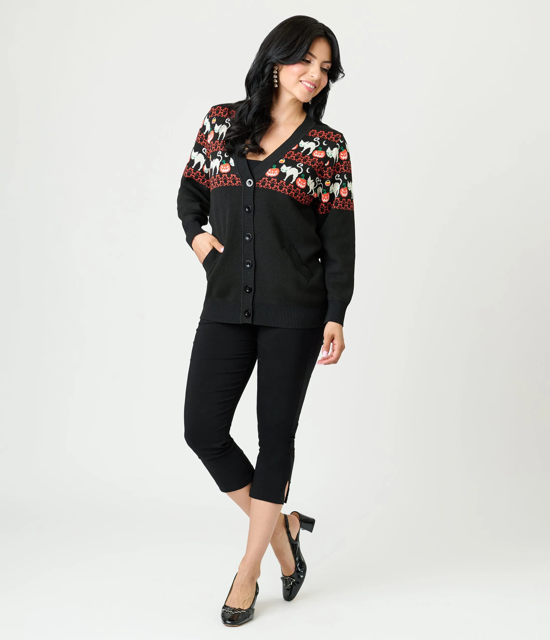Unique Vintage Jack-O-Lantern Cat Fair Isle Button Cardigan sold by Unique Vintage product image thumbnail 3