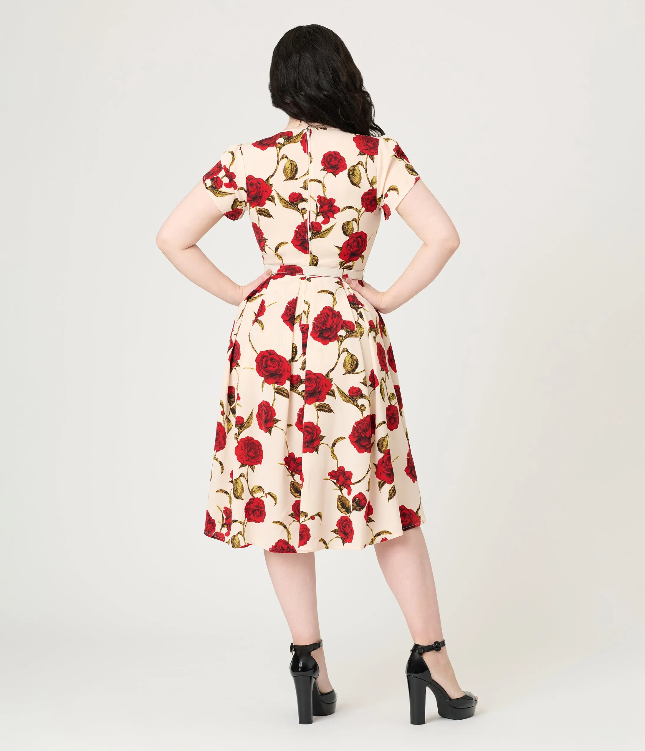 Unique Vintage White & Red Rose Dahlia Swing Dress sold by Unique Vintage product image thumbnail 2