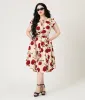Unique Vintage White & Red Rose Dahlia Swing Dress sold by Unique Vintage
