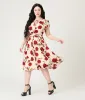 Unique Vintage White & Red Rose Dahlia Swing Dress sold by Unique Vintage