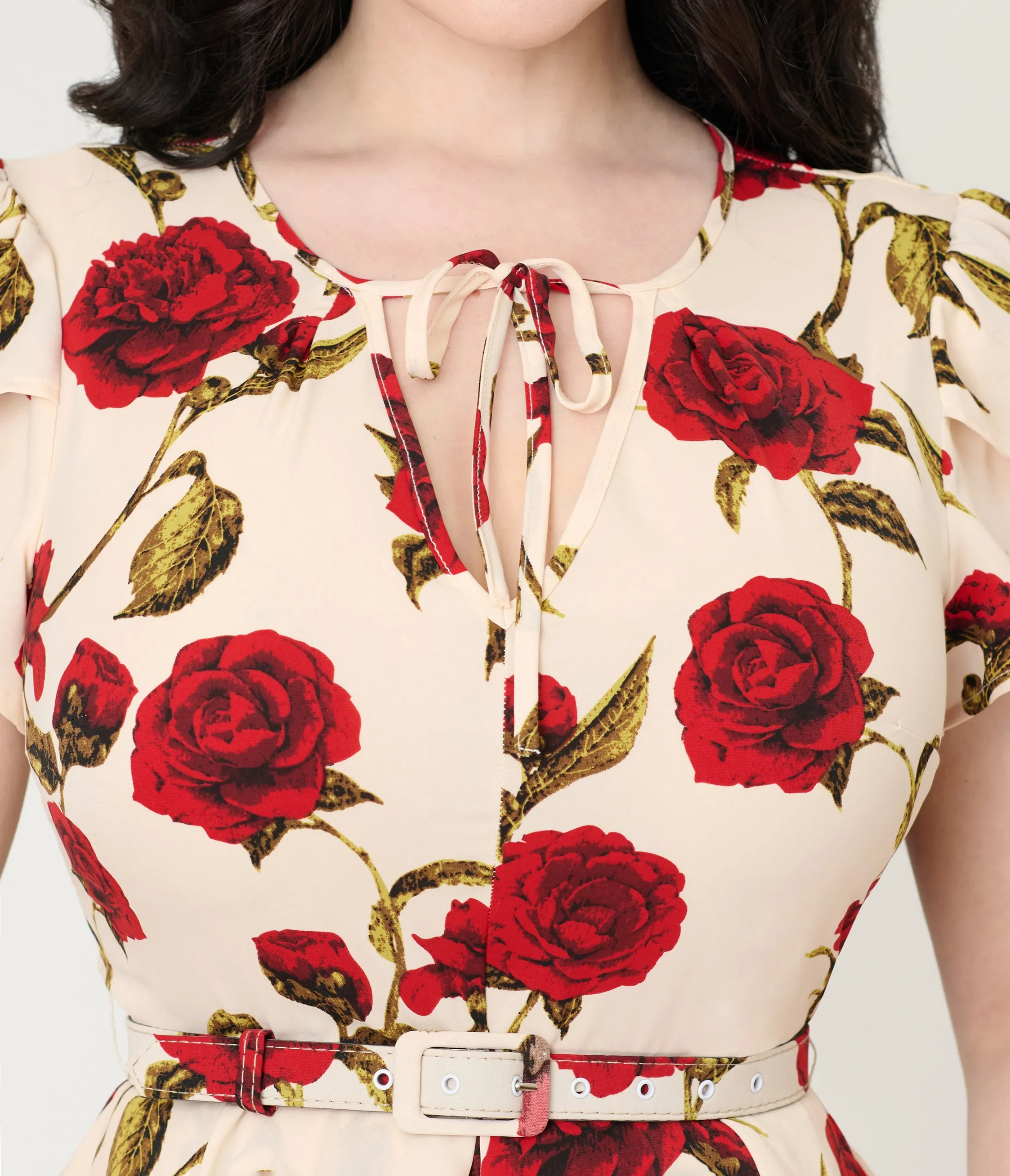 Unique Vintage White & Red Rose Dahlia Swing Dress sold by Unique Vintage product image thumbnail 5