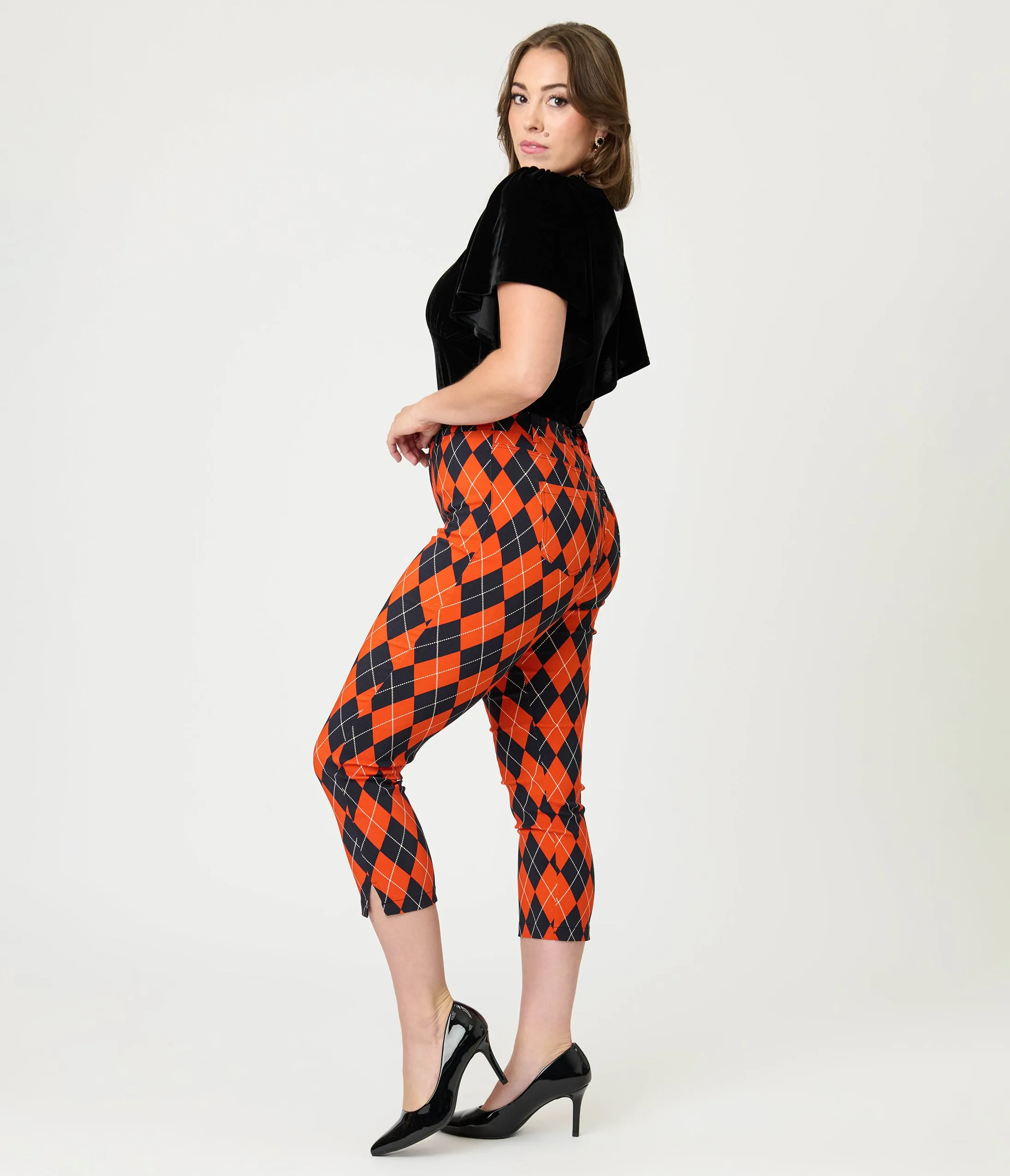 Unique Vintage Orange Argyle Rachelle Capri Pants sold by Unique Vintage product image thumbnail 4