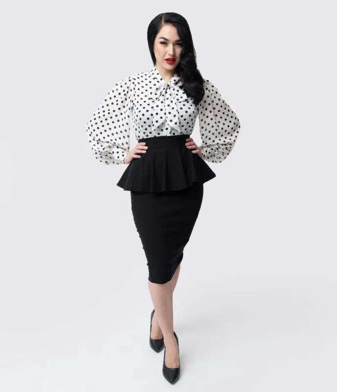 Unique Vintage 1940s Black Stretch Peplum Boulevard Pencil Skirt sold by Unique Vintage