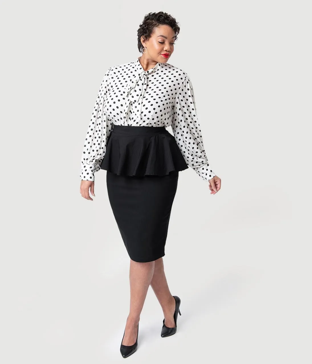 Unique Vintage Plus Size 1940s Black Stretch Peplum Boulevard Pencil Skirt sold by Unique Vintage product image thumbnail 4