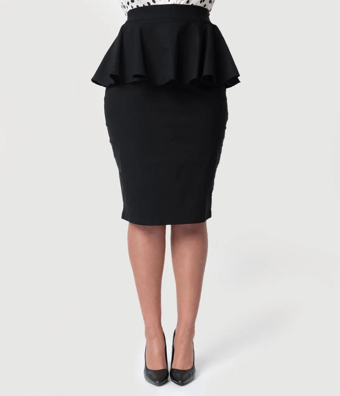 Unique Vintage Plus Size 1940s Black Stretch Peplum Boulevard Pencil Skirt sold by Unique Vintage product image thumbnail 2