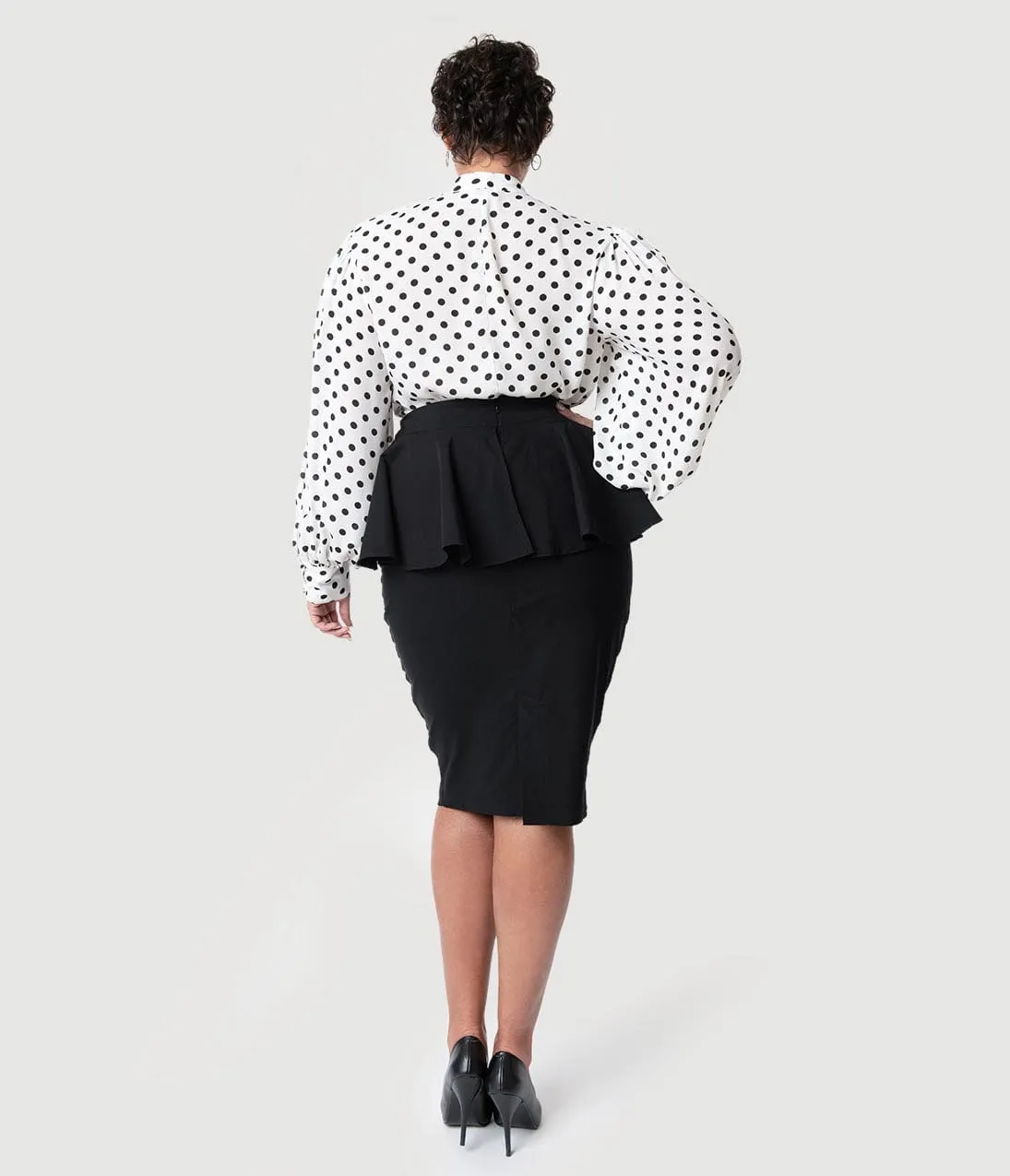 Unique Vintage Plus Size 1940s Black Stretch Peplum Boulevard Pencil Skirt sold by Unique Vintage product image thumbnail 3